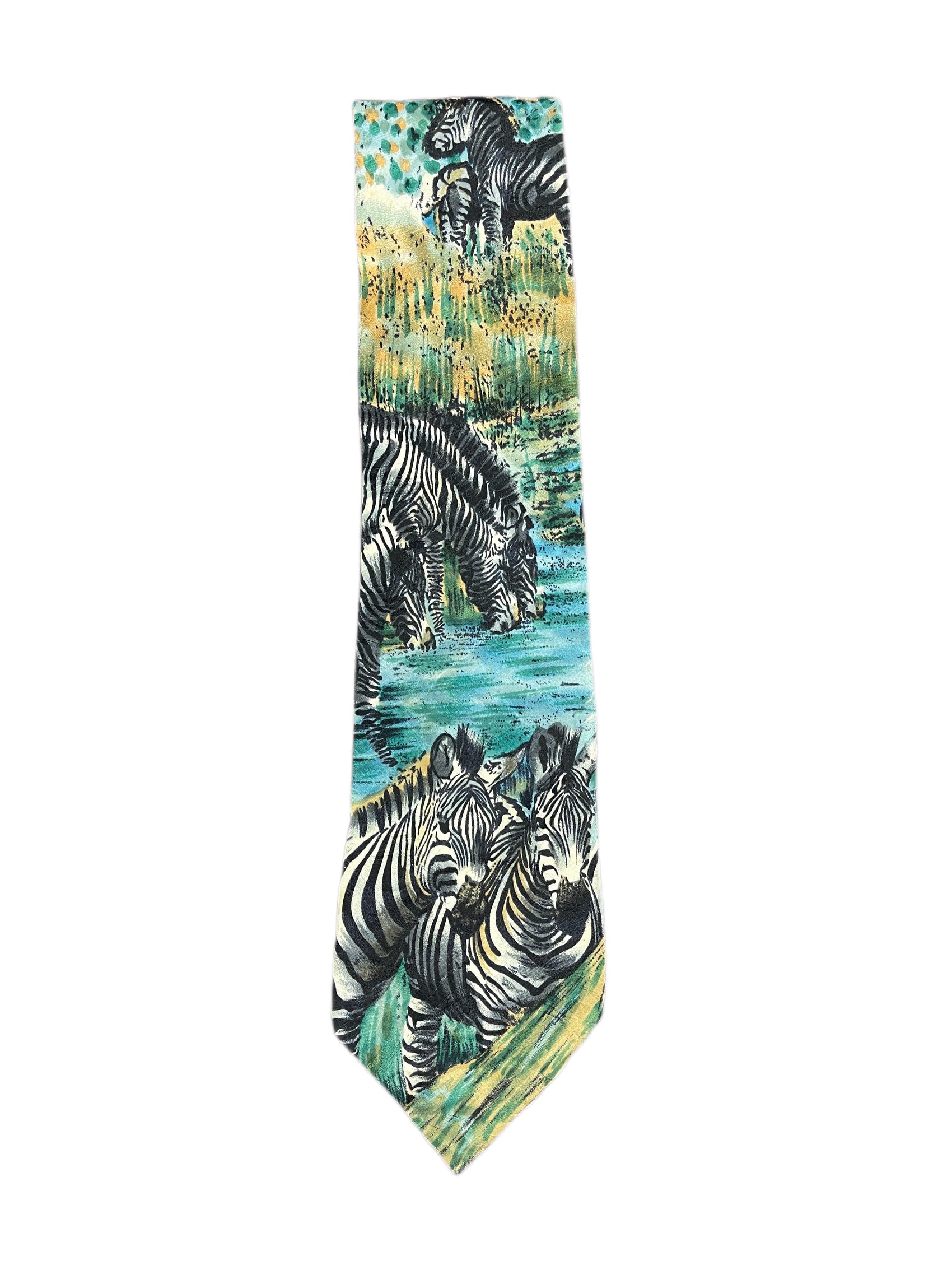 Vintage Zebra Tie Silk Blue