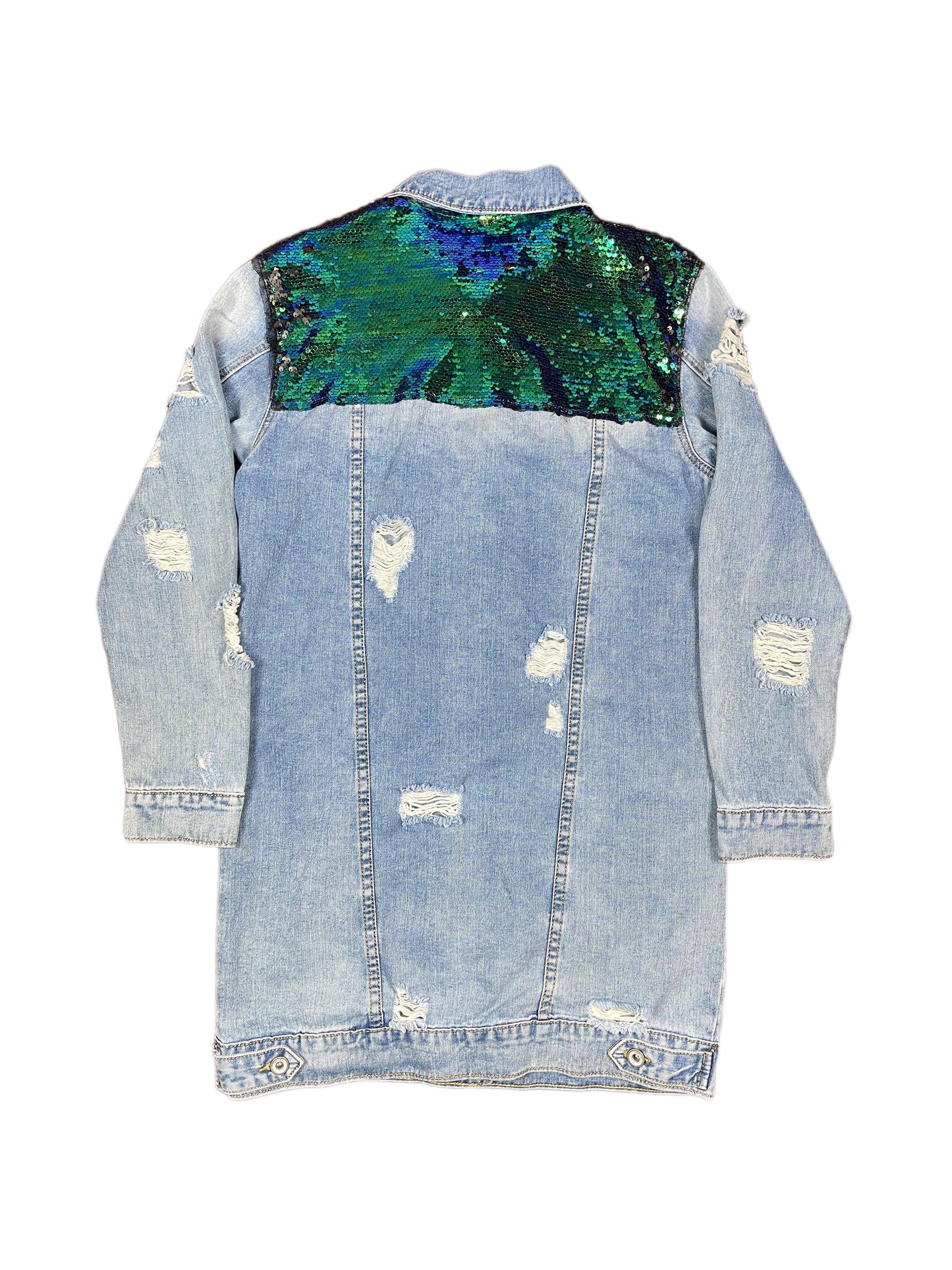 Queen Hearts Long Denim Jacket Blue - M