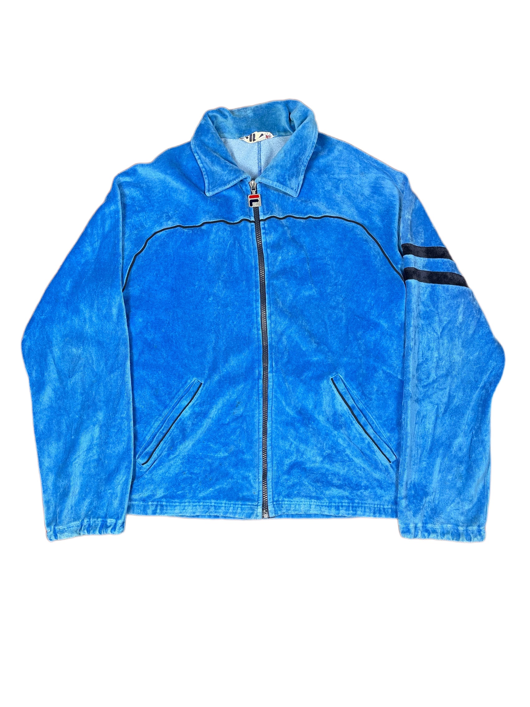 Vintage Fila Flannel Fleece Zipper Sweatshirt Blue - S
