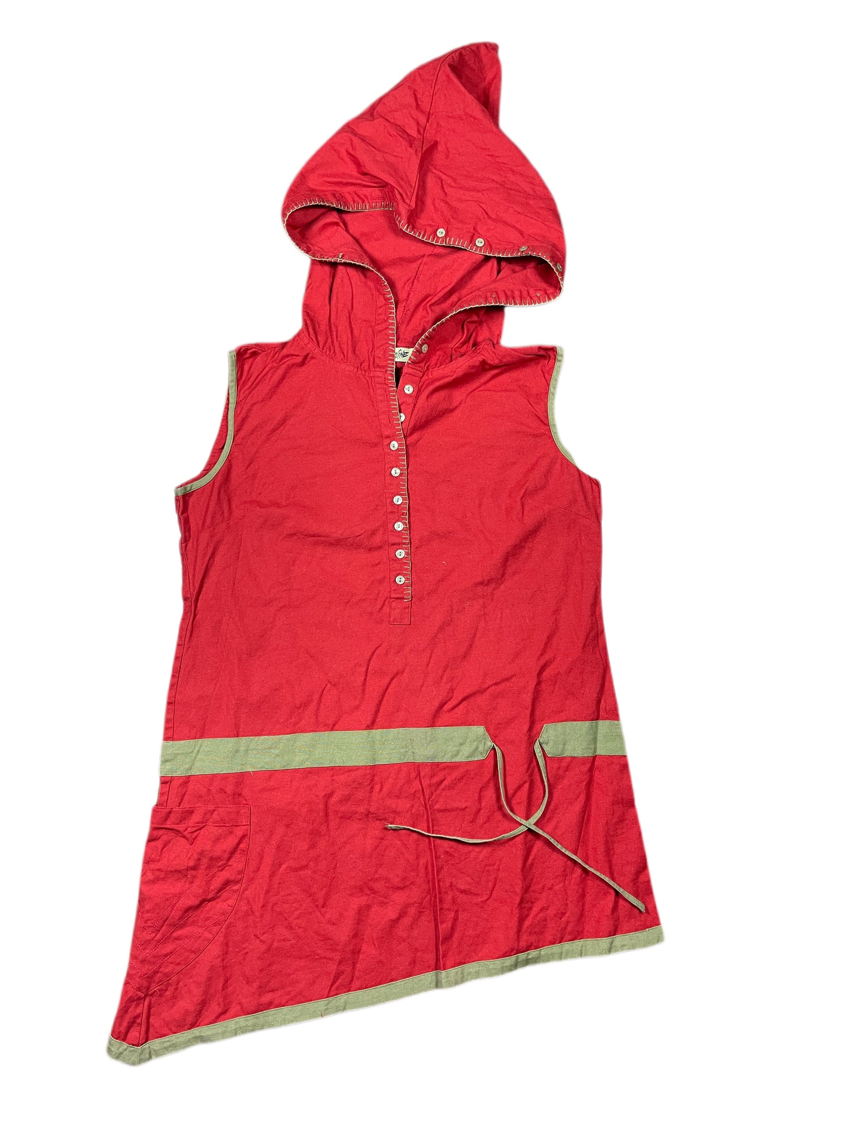 Vintage Coline Sleeveless Dress with Hood Red - XXL