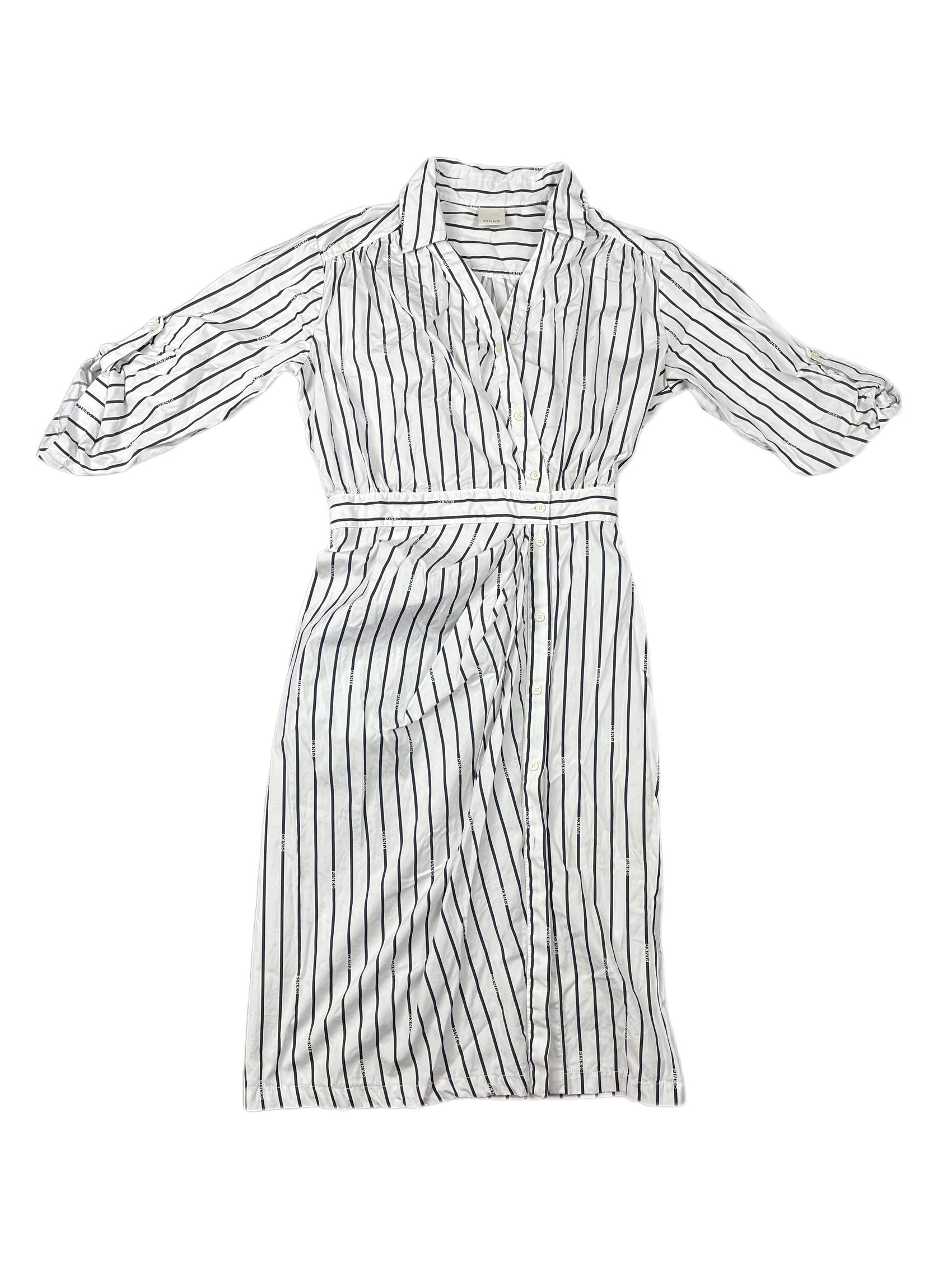 Pinko Short Sleeve Dress Striped White Black - S
