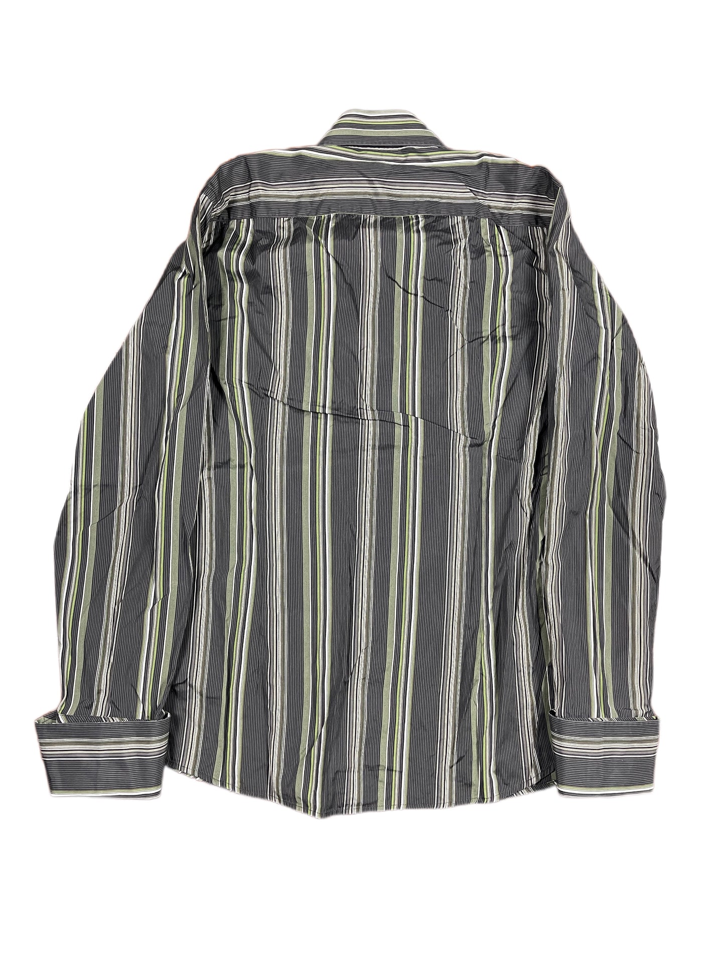 Y2k Chevignon Long Sleeve Shirt Striped Gray Green - L