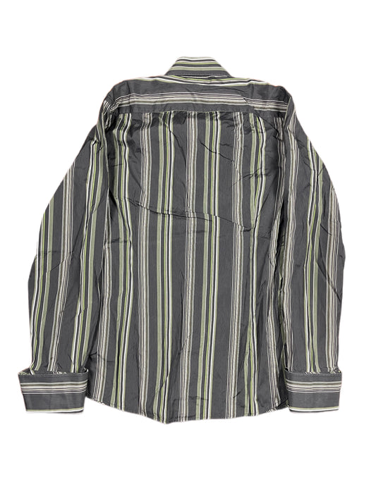 Y2k Chevignon Long Sleeve Shirt Striped Gray Green - L