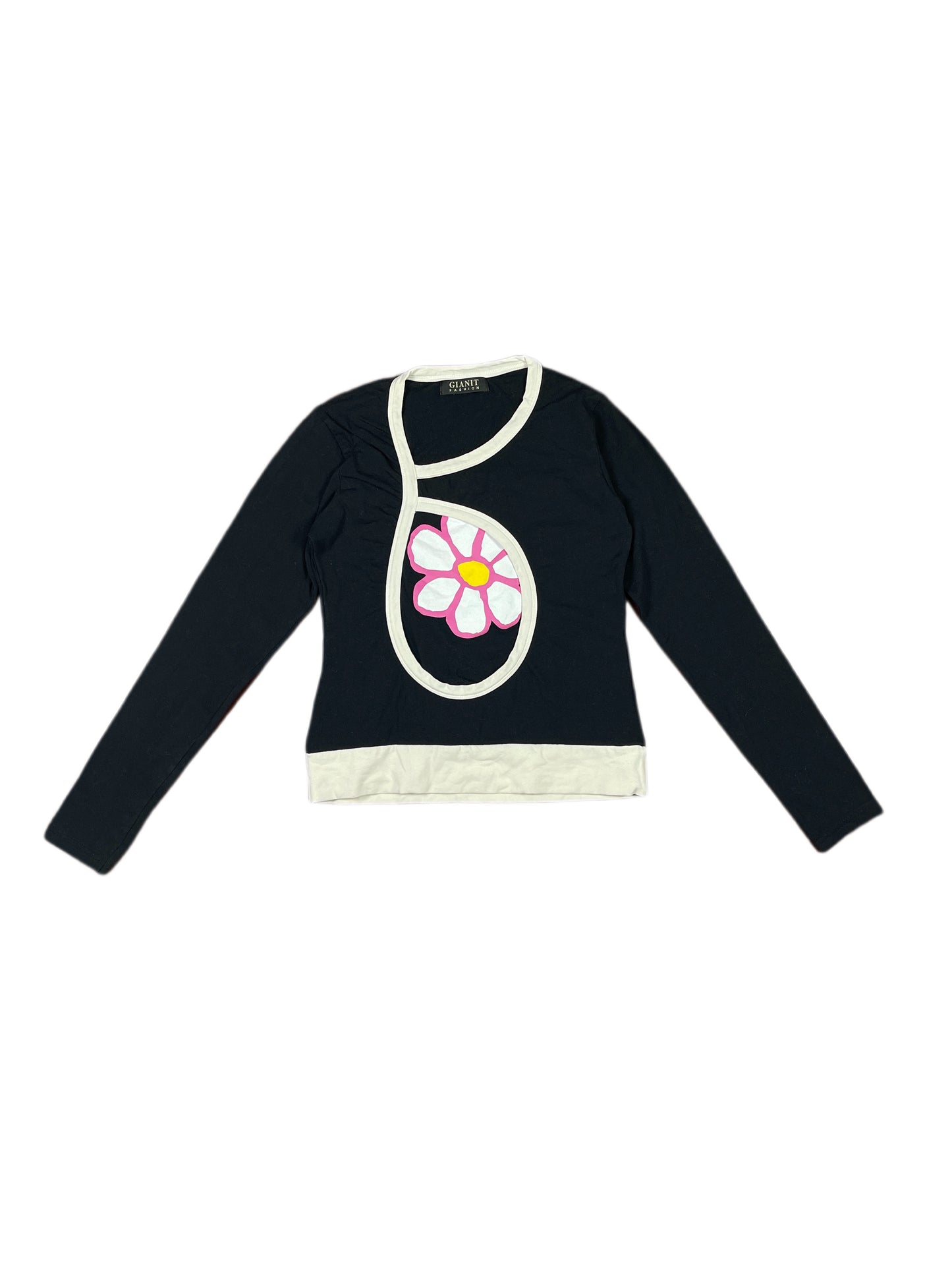 Y2k Gianit Flower Long Sleeve Top Black - S