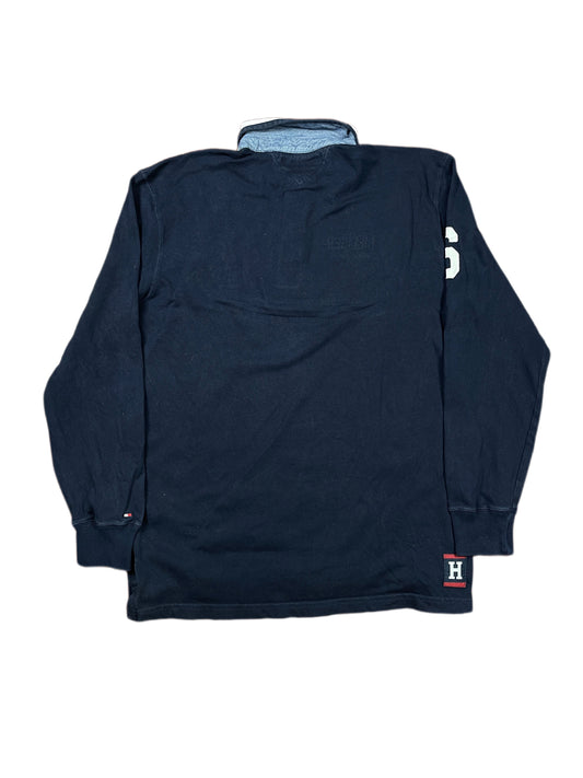 Y2k Tommy Hilfiger Long Sleeve Polo Shirt Navy - L