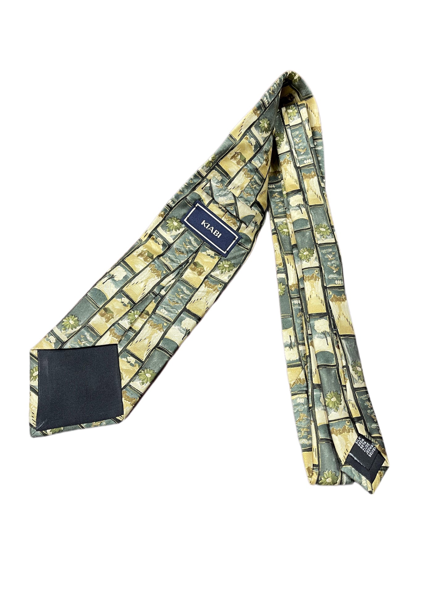 Vintage Kiabi Silk Paintings Tie Beige