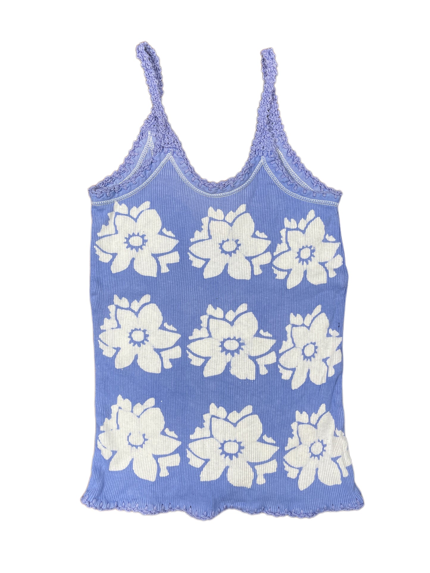 Y2k Replay Sleeveless Top Flower Blue White - XS/S