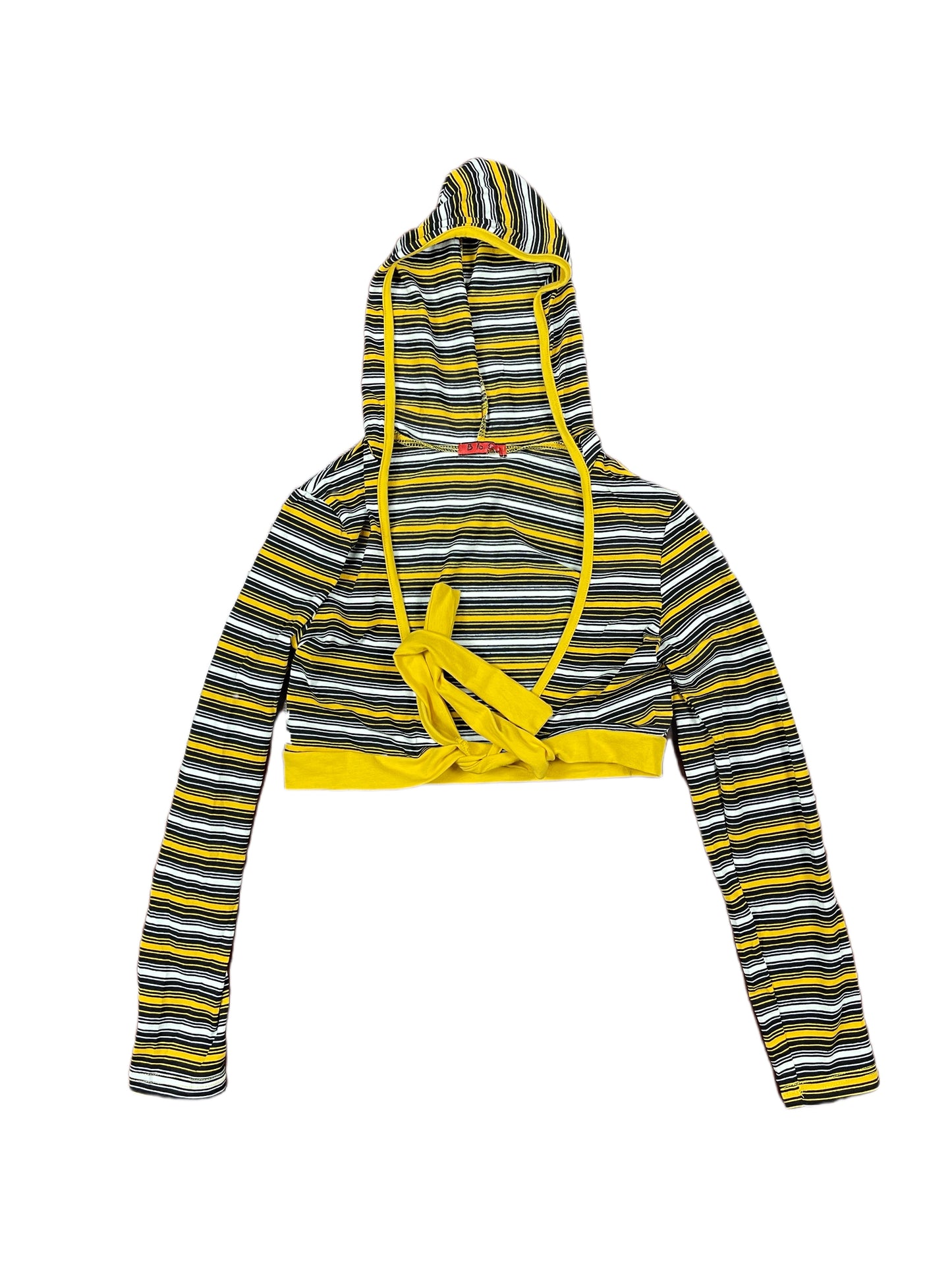 Y2k Long Sleeve Top with Hood Yellow Black - L