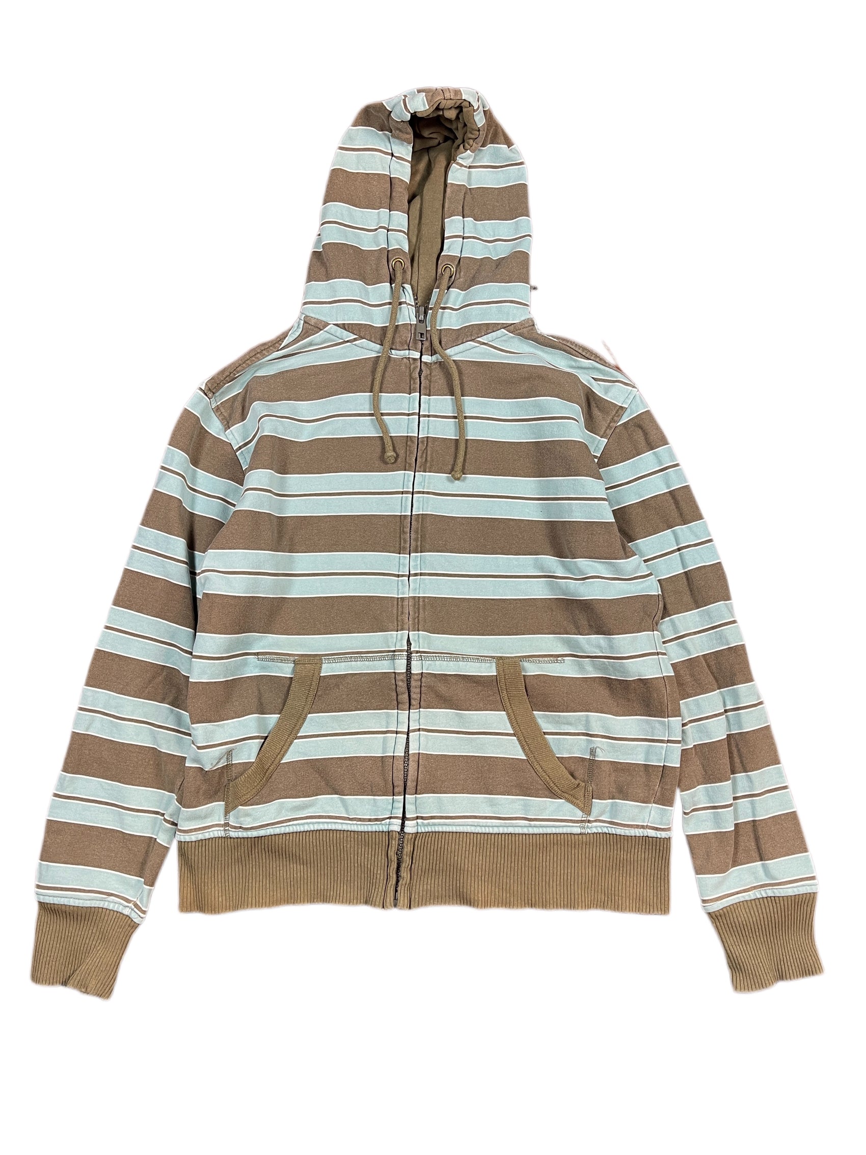 Y2k Green Coast Zip Sweatshirt Striped Turquoise Khaki - L