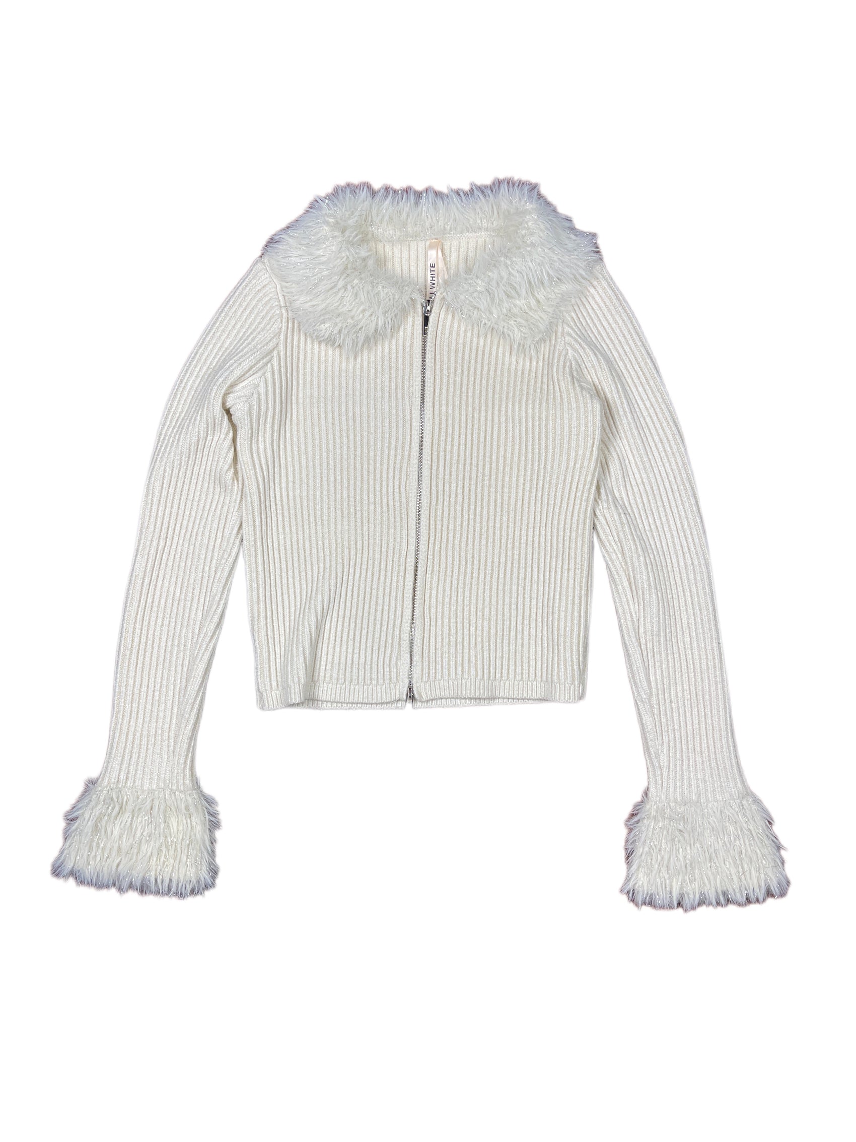 Elli White Zip Knit Sweatshirt White - S