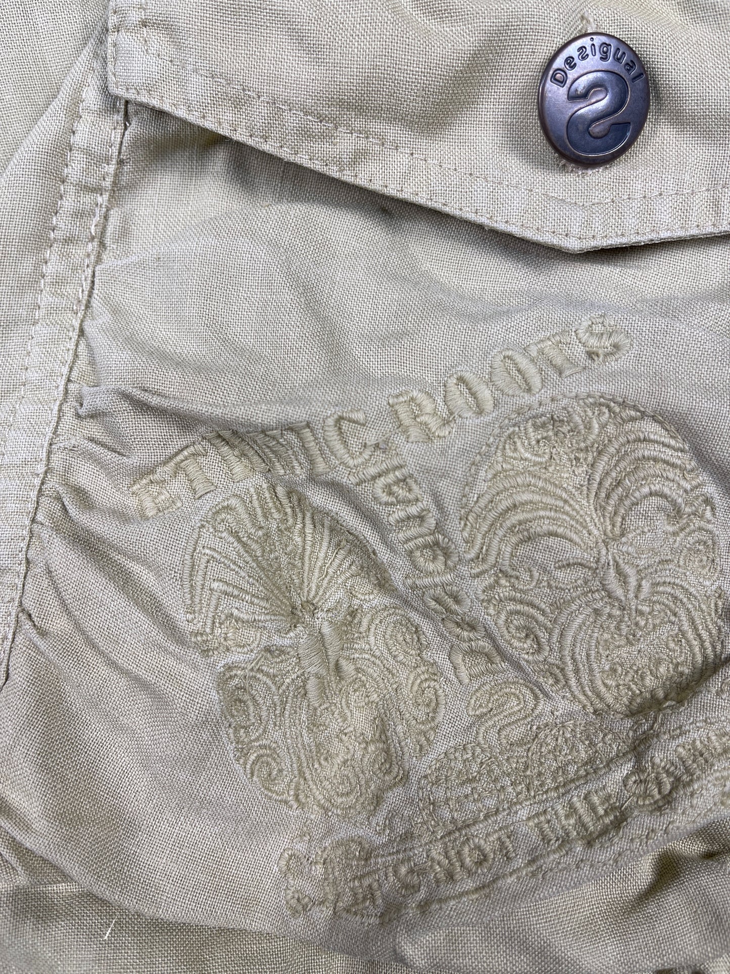 Y2k Desigual Ethnic Roots Low Waist Capri Pants Beige - L