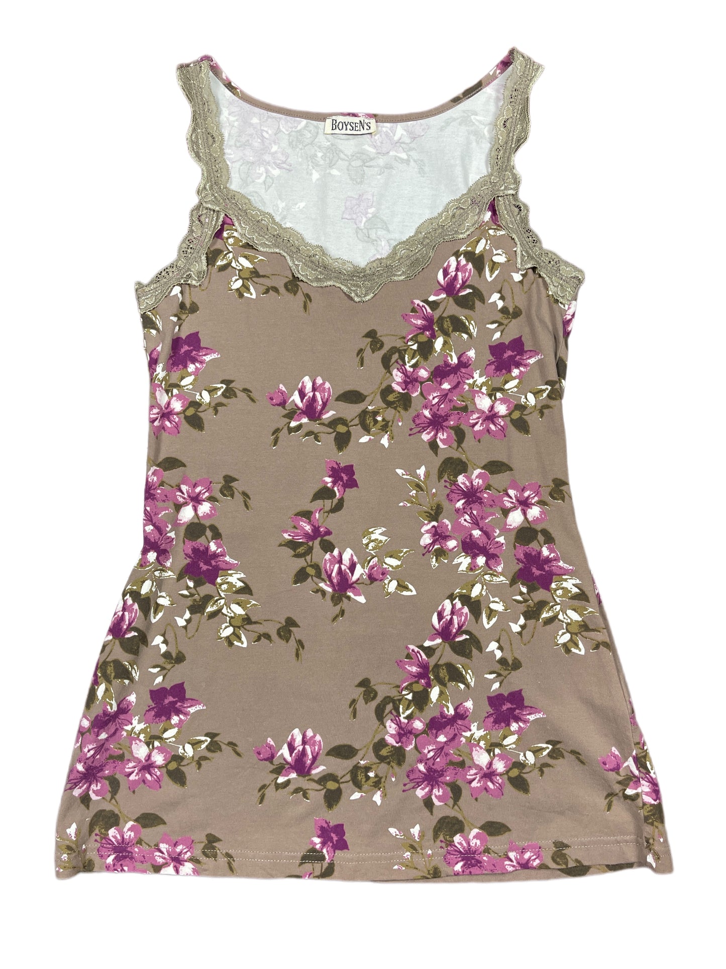 Y2k Boysens Sleeveless Dress Flowers Brown Purple - M