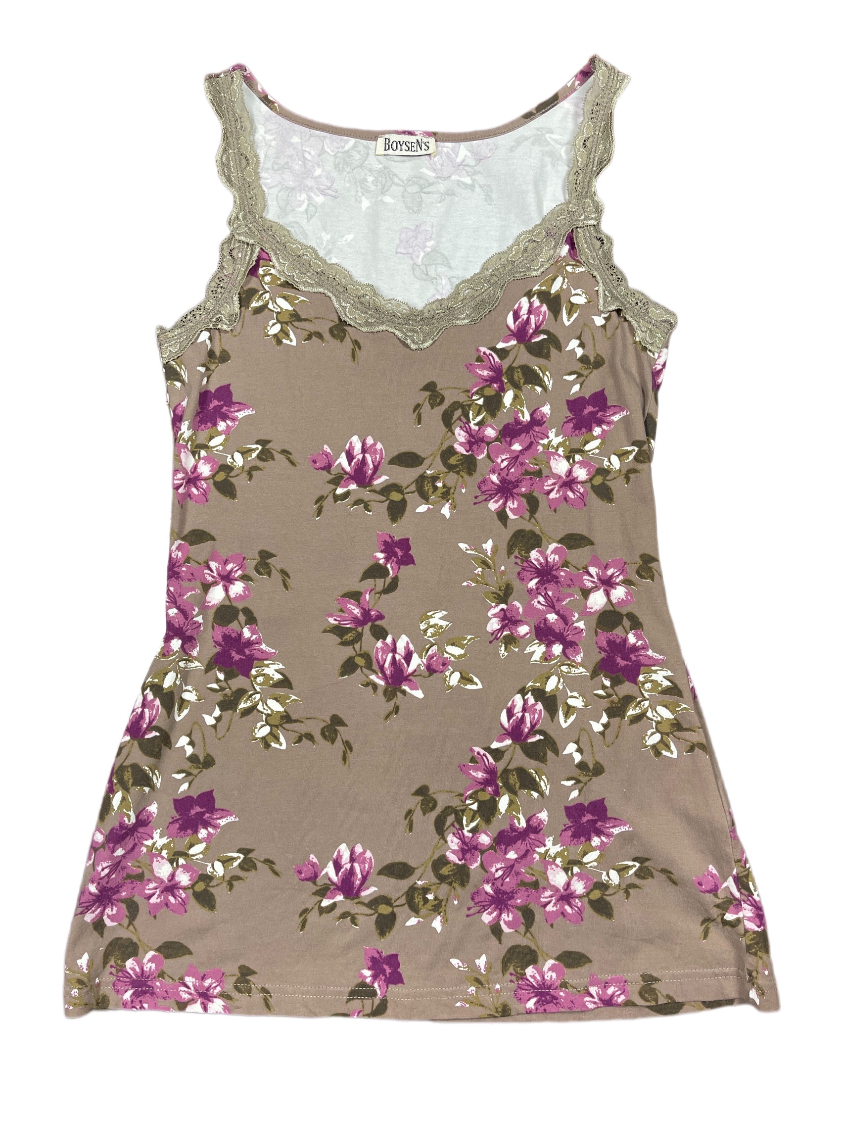 Y2k Boysens Sleeveless Dress Flowers Brown Purple - M