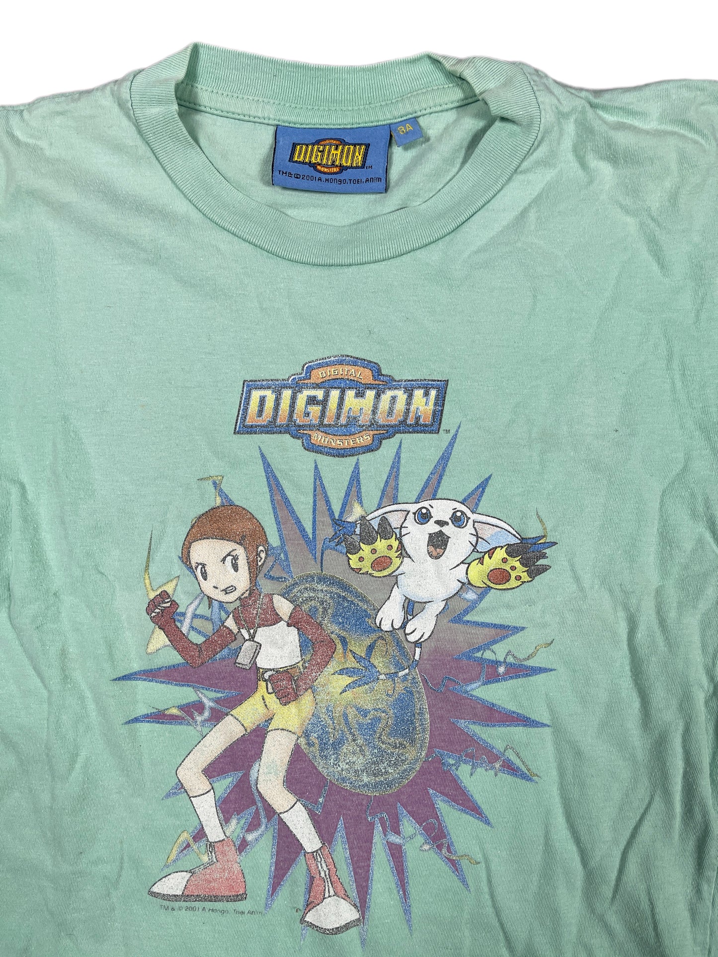 Vintage Digimon 2001 Baby Tee T-Shirt Mint Green - XXS