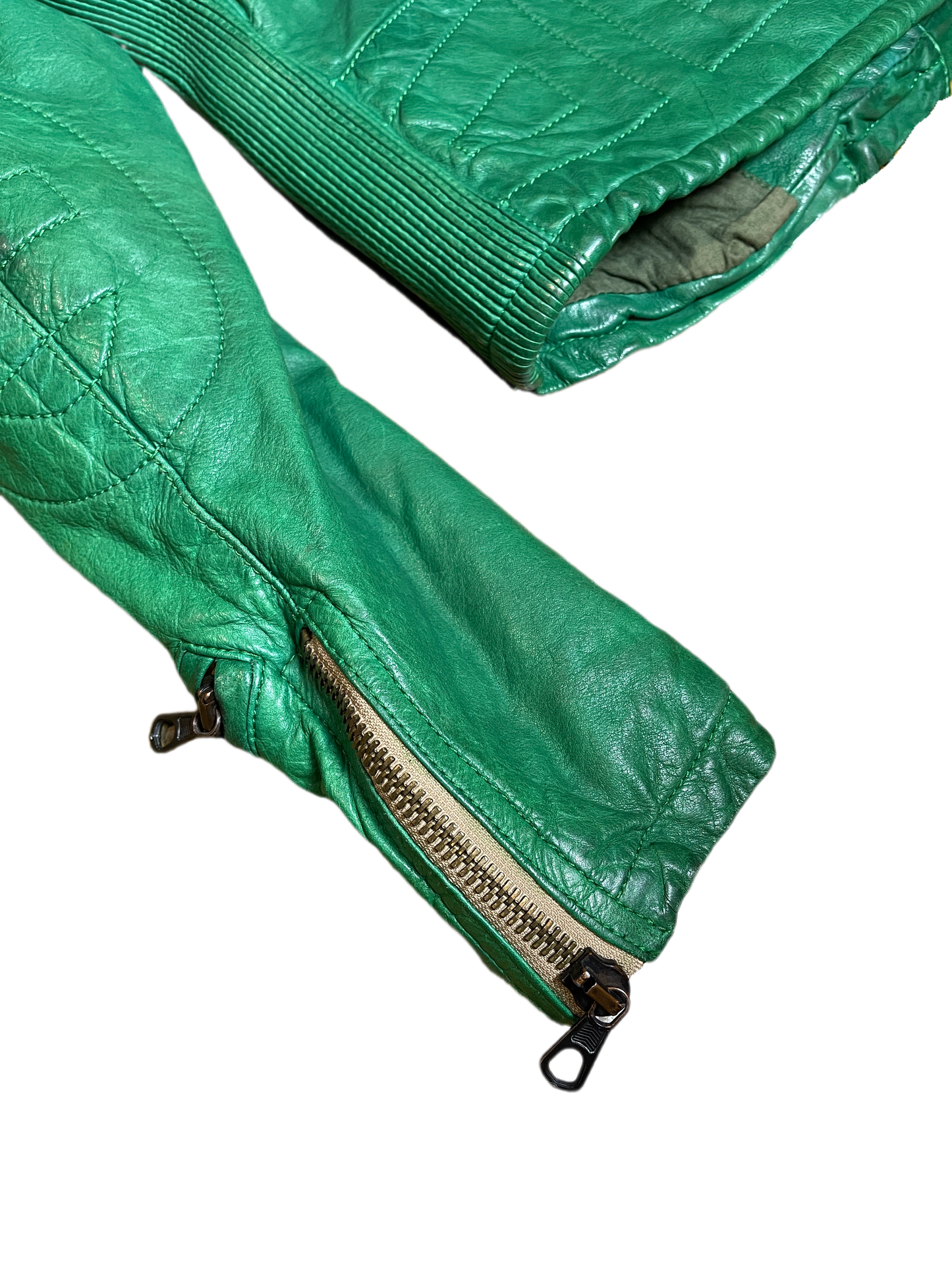 Replay Green Leather Jacket 2000s Biker | XS