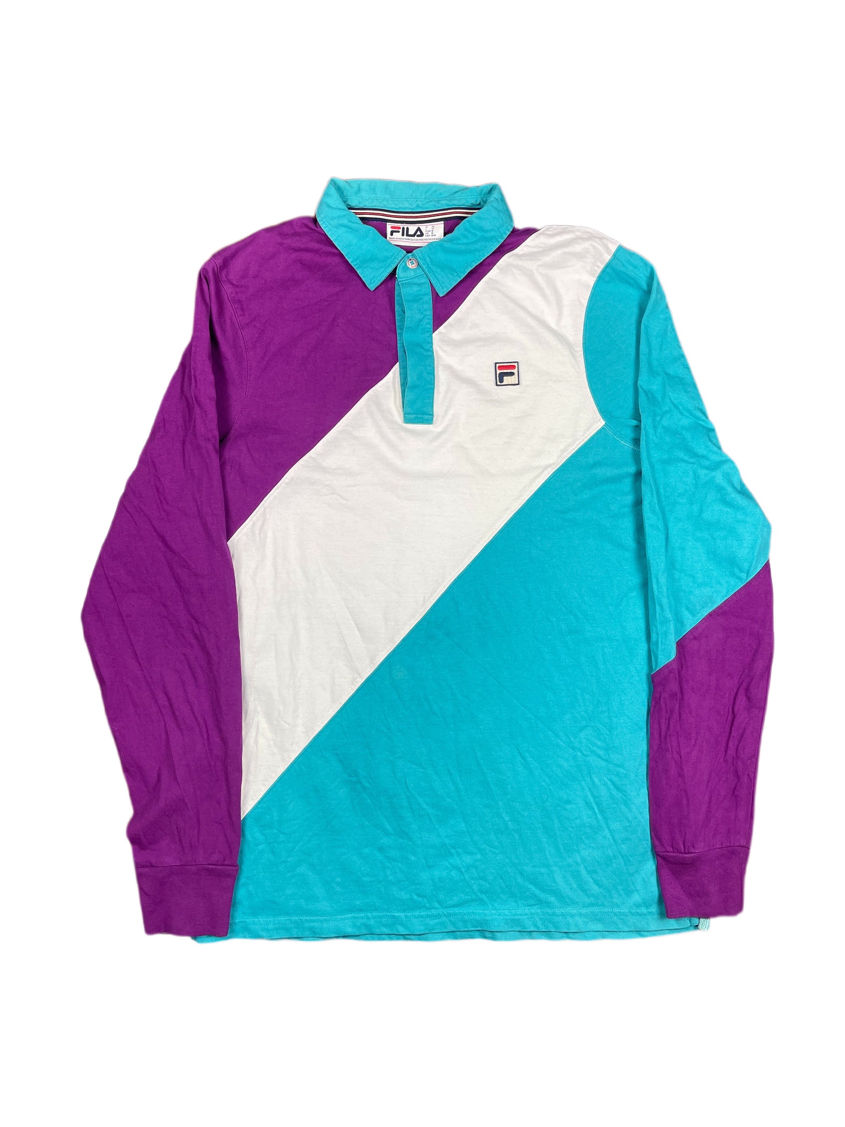 Fila Long Sleeve Polo Shirt Turquoise Purple - L