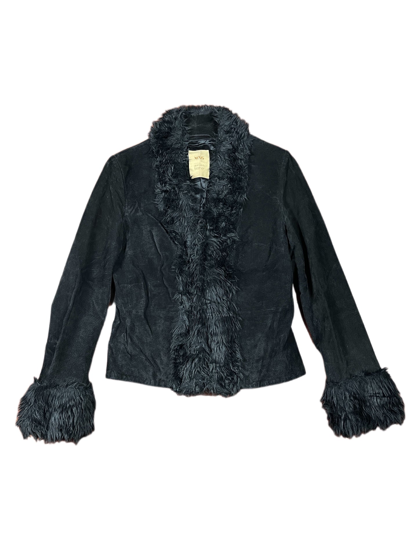 Y2k Mango Wild Leather Jacket Black - L/XL