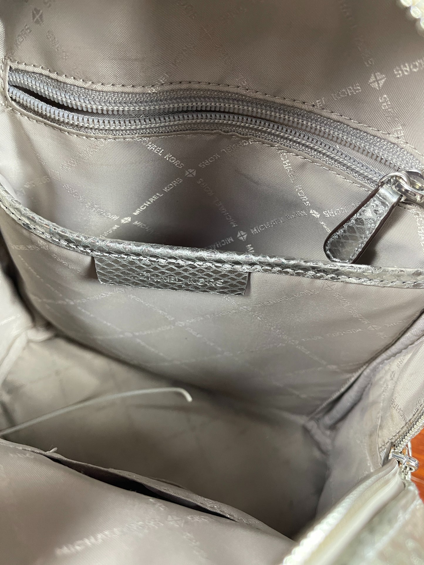 Michael Kors Leather Backpack Silver