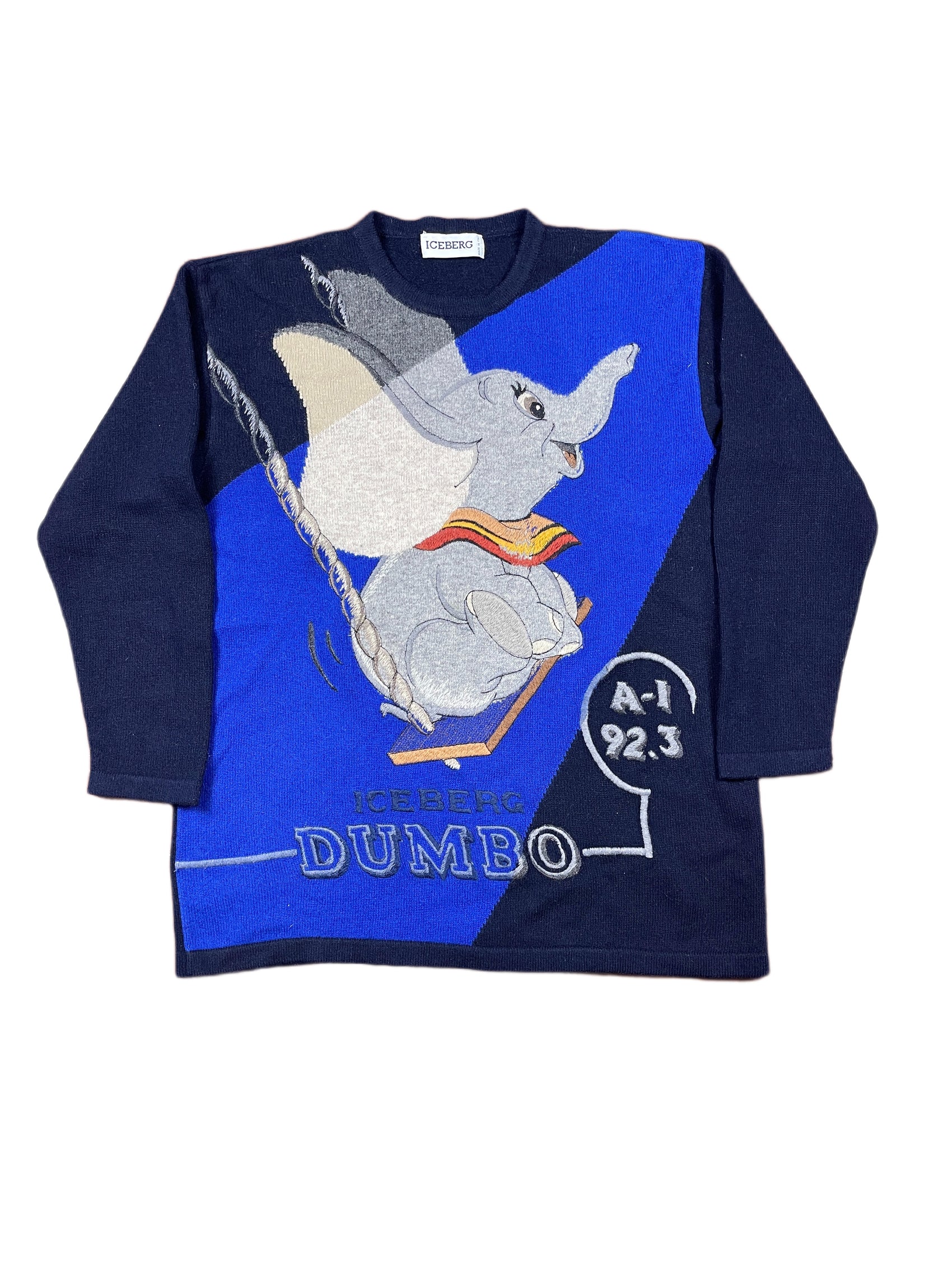 Vintage Iceberg 1992 Dumbo Knitted Sweatshirt Blue Navy - XL
