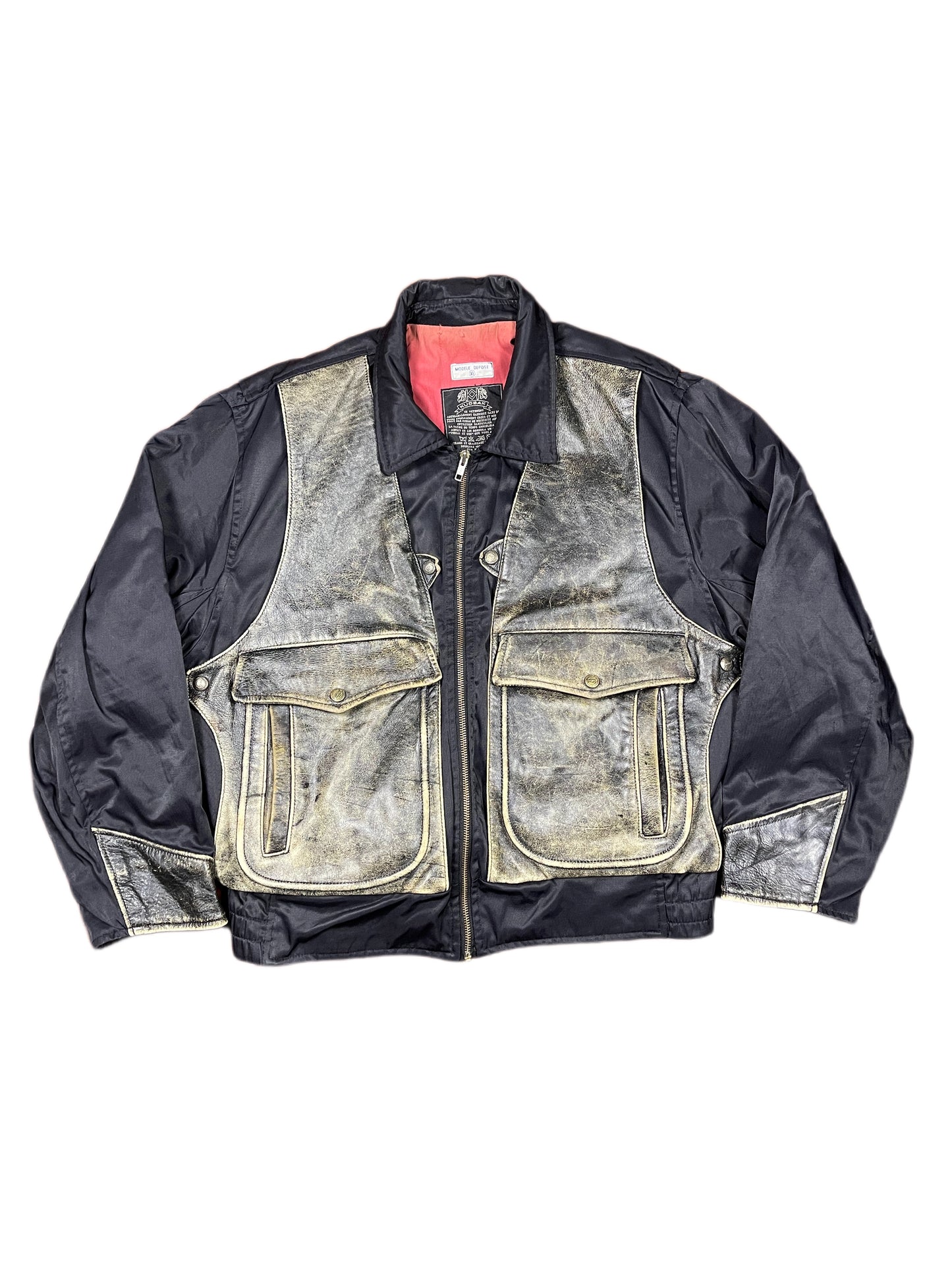 Vintage Kudsak Leather Patch Bomber Jacket Black Brown - XL