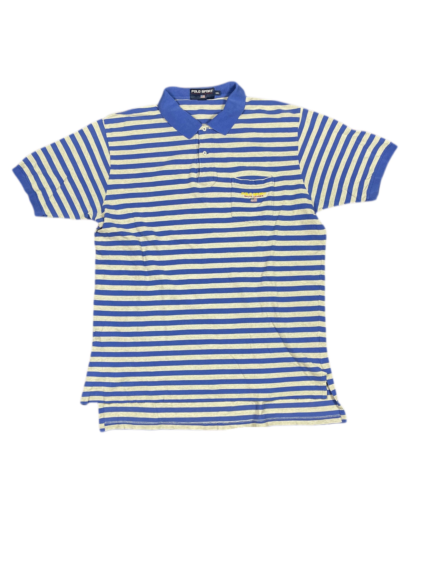 Vintage Polo Sport Ralph Lauren 1990s Polo Shirt Striped Blue Gray - XXL