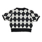 Vintage Cropped Knitted Short Sleeve Top Checkered Black White - L