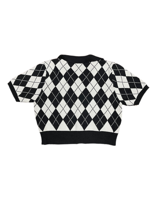 Vintage Cropped Knitted Short Sleeve Top Checkered Black White - L