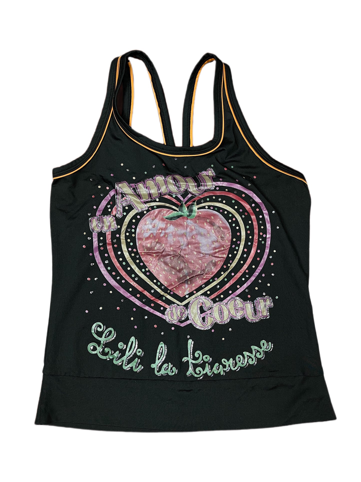 Y2k Amour Strawberry Sleeveless Top Black - M