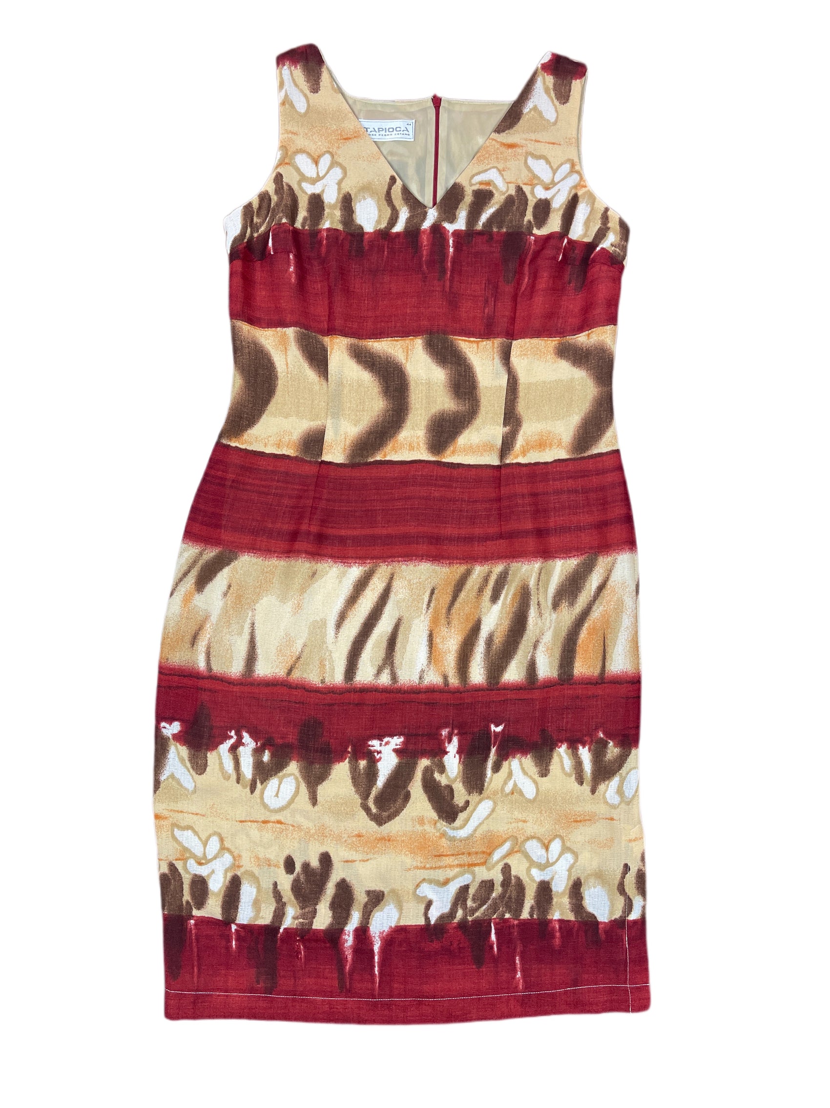 Vintage Tapioca Sleeveless Dress Beige Red - XXL