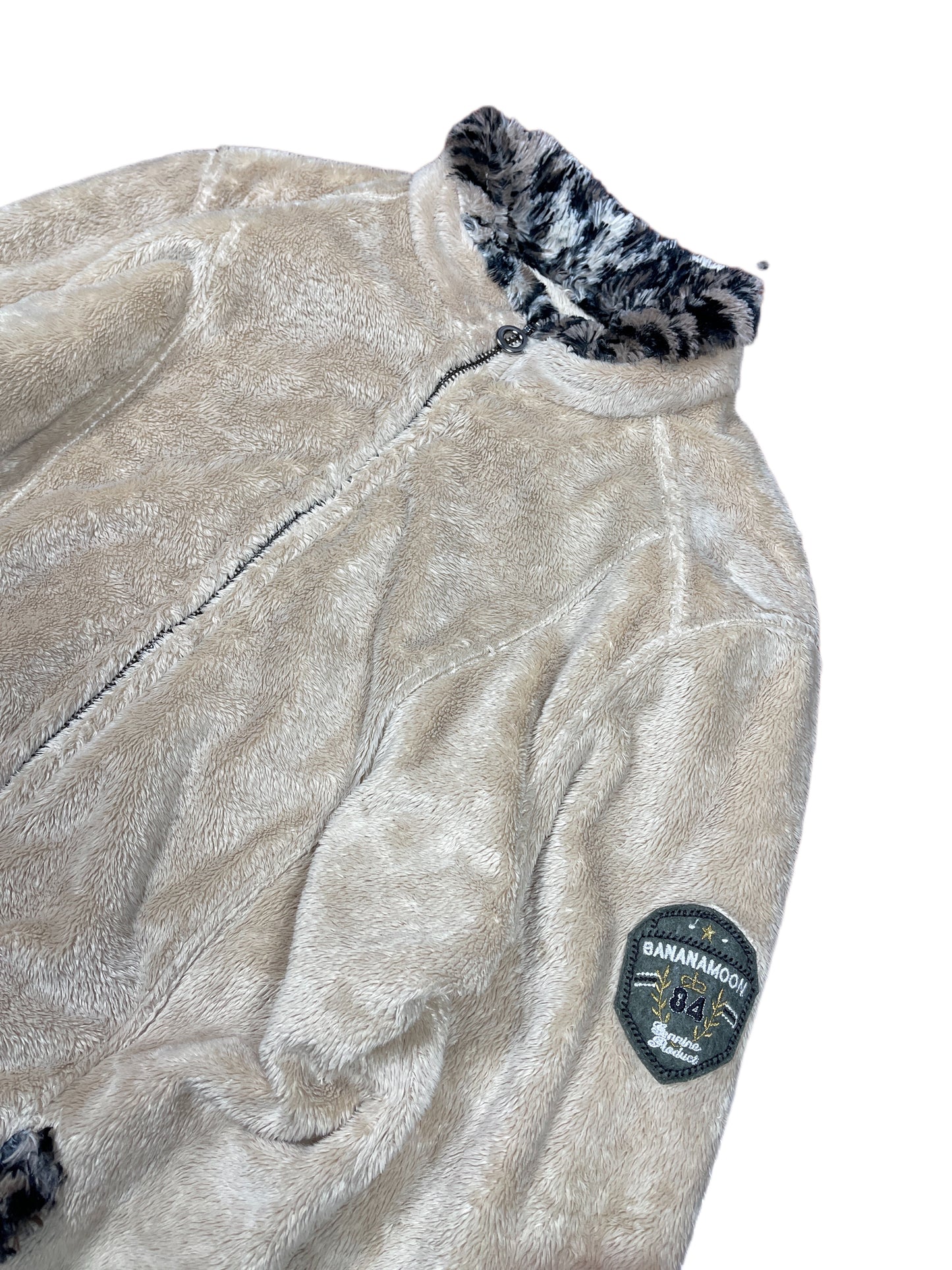 Y2k Banana Moon Fleece Zipper Sweatshirt Cream Beige - L