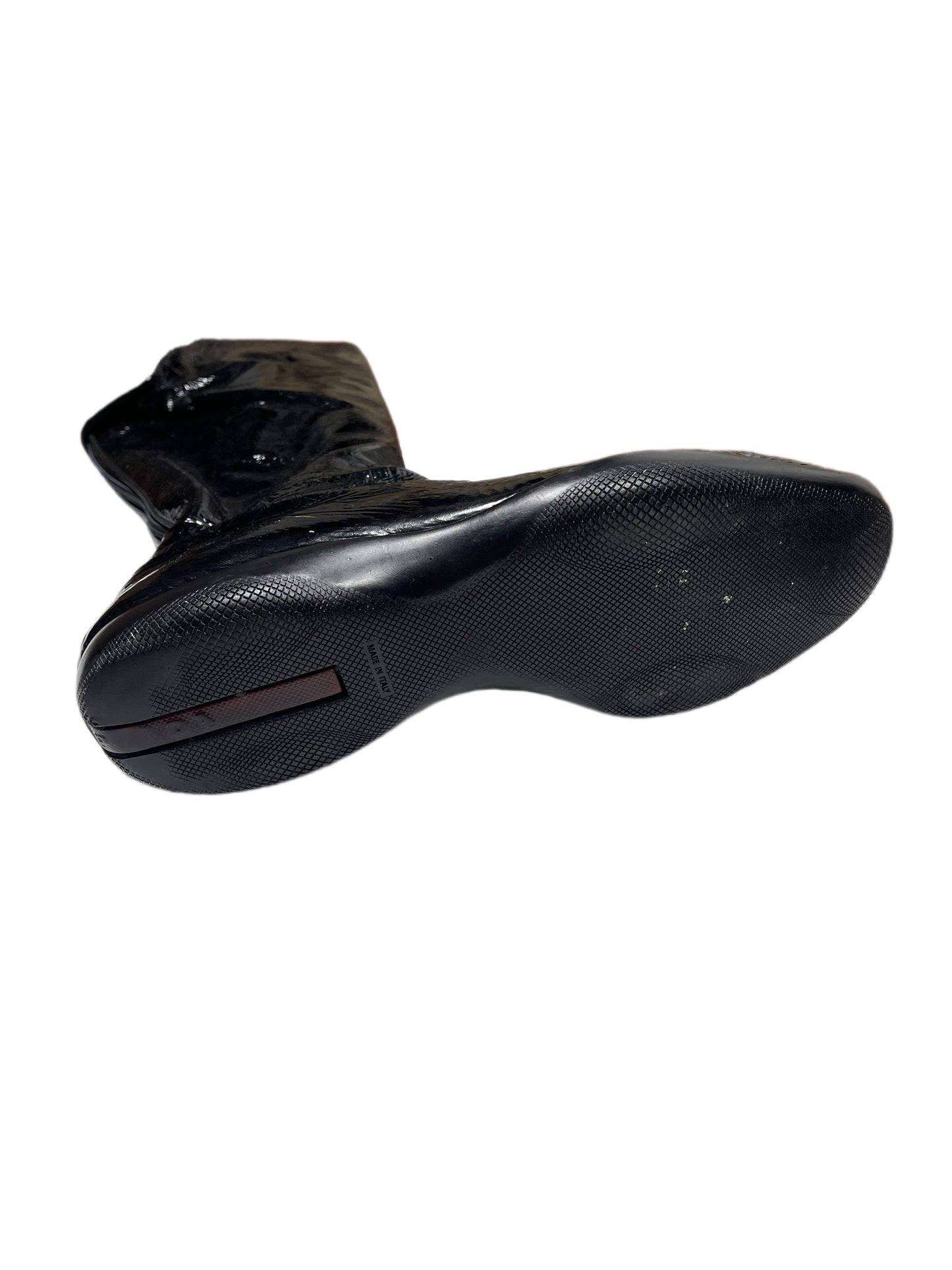 Y2k Prada Sport Knee High Patent Leather Black Boots - 39