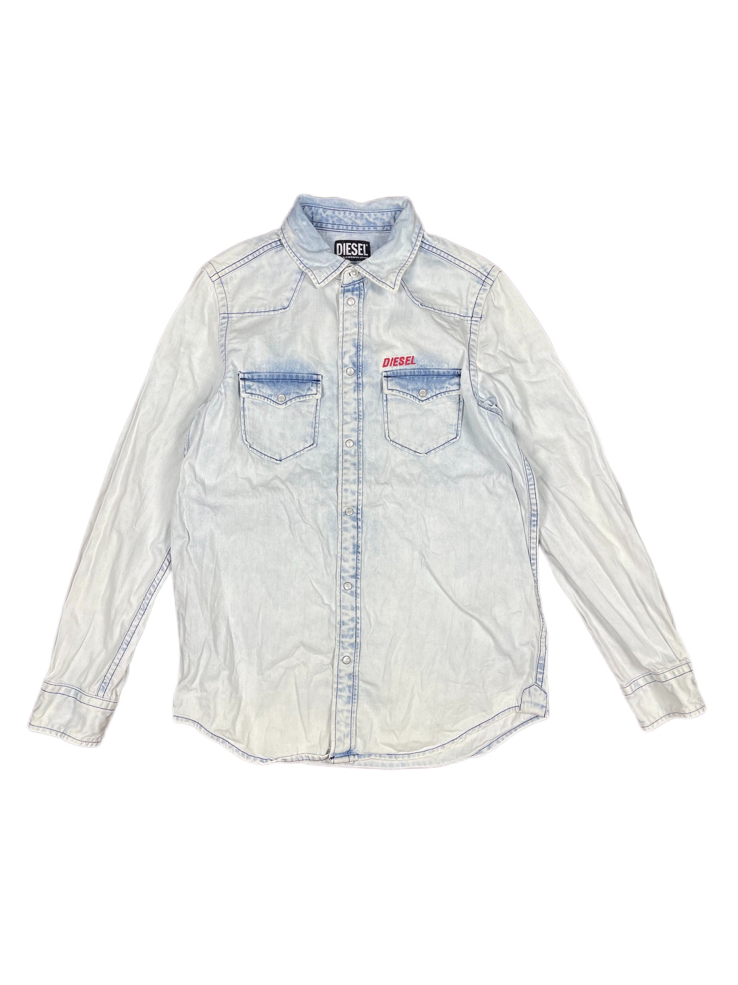 Y2k Diesel Long Sleeve Shirt White Blue - XXS