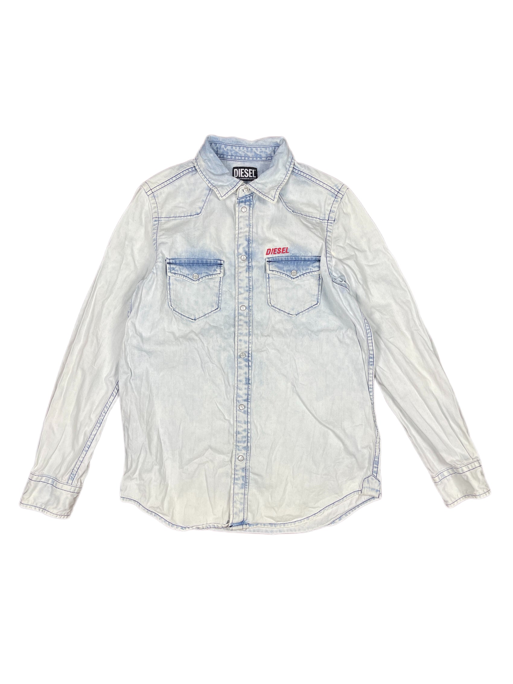 Y2k Diesel Long Sleeve Shirt White Blue - XXS
