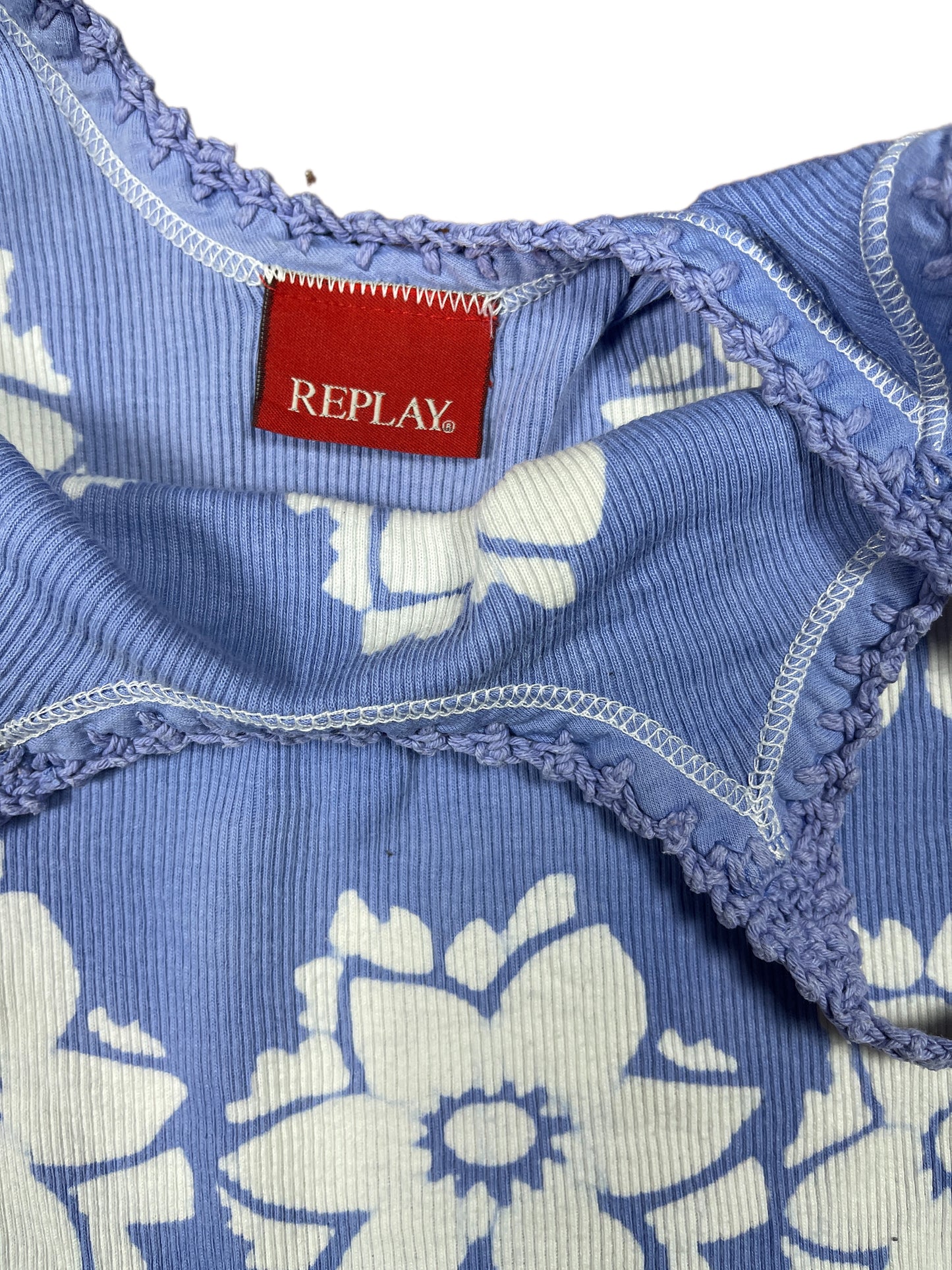 Y2k Replay Sleeveless Top Flower Blue White - XS/S