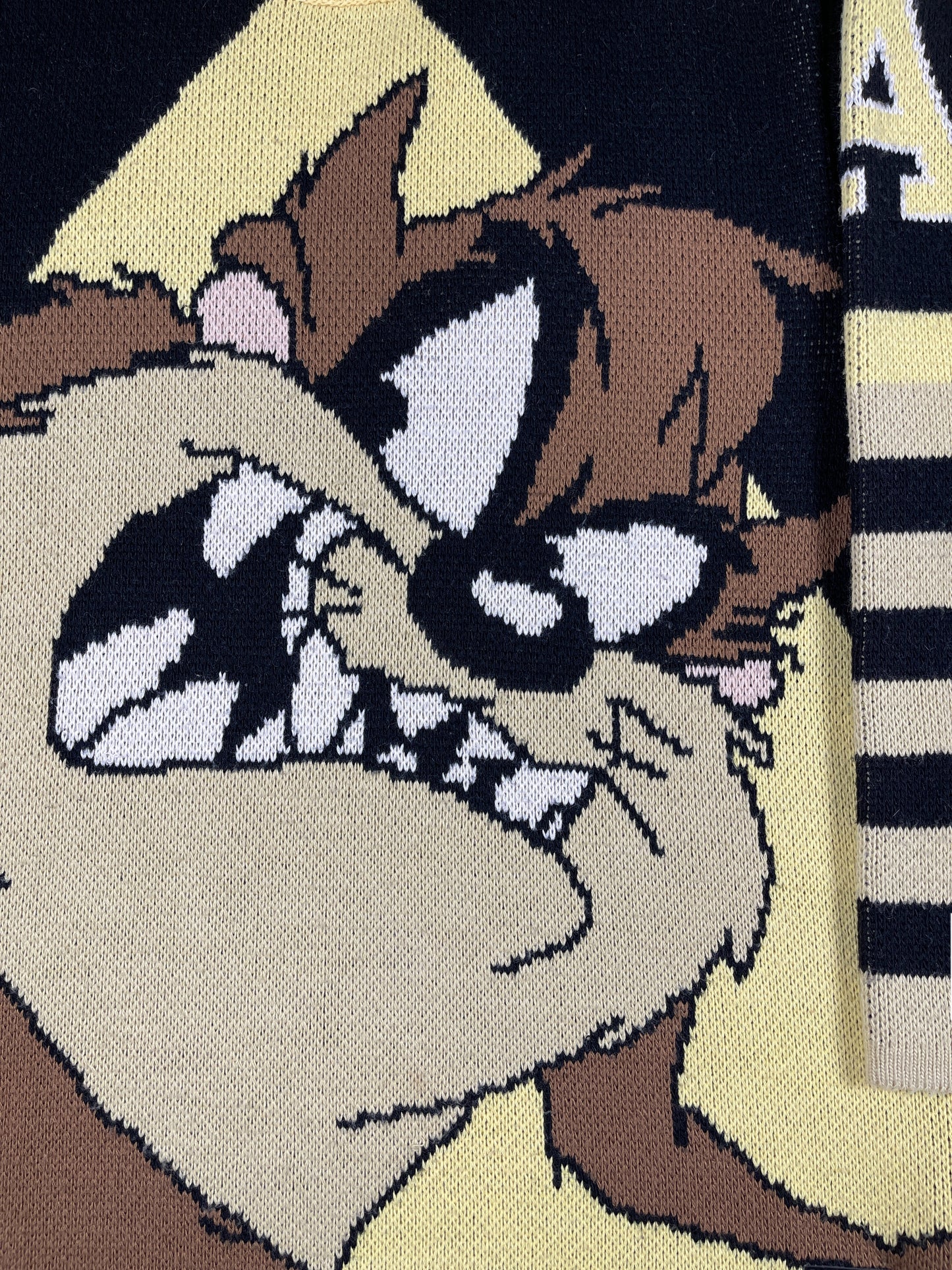 Vintage Tasmanian Devil TAZ 1997 Looney Tunes Chunky Knitted Sweatshirt Yellow Black - L