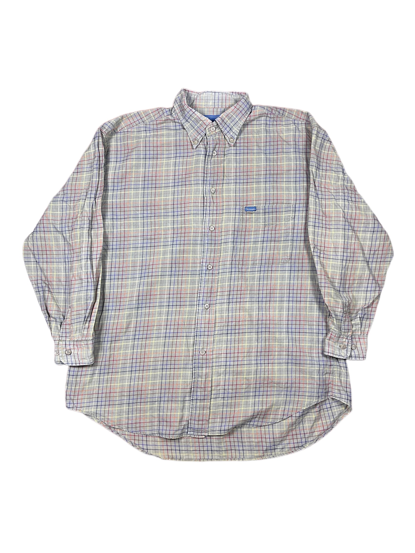 VIntage Faconnable Long Sleeve Shirt Checkered Khaki - XL