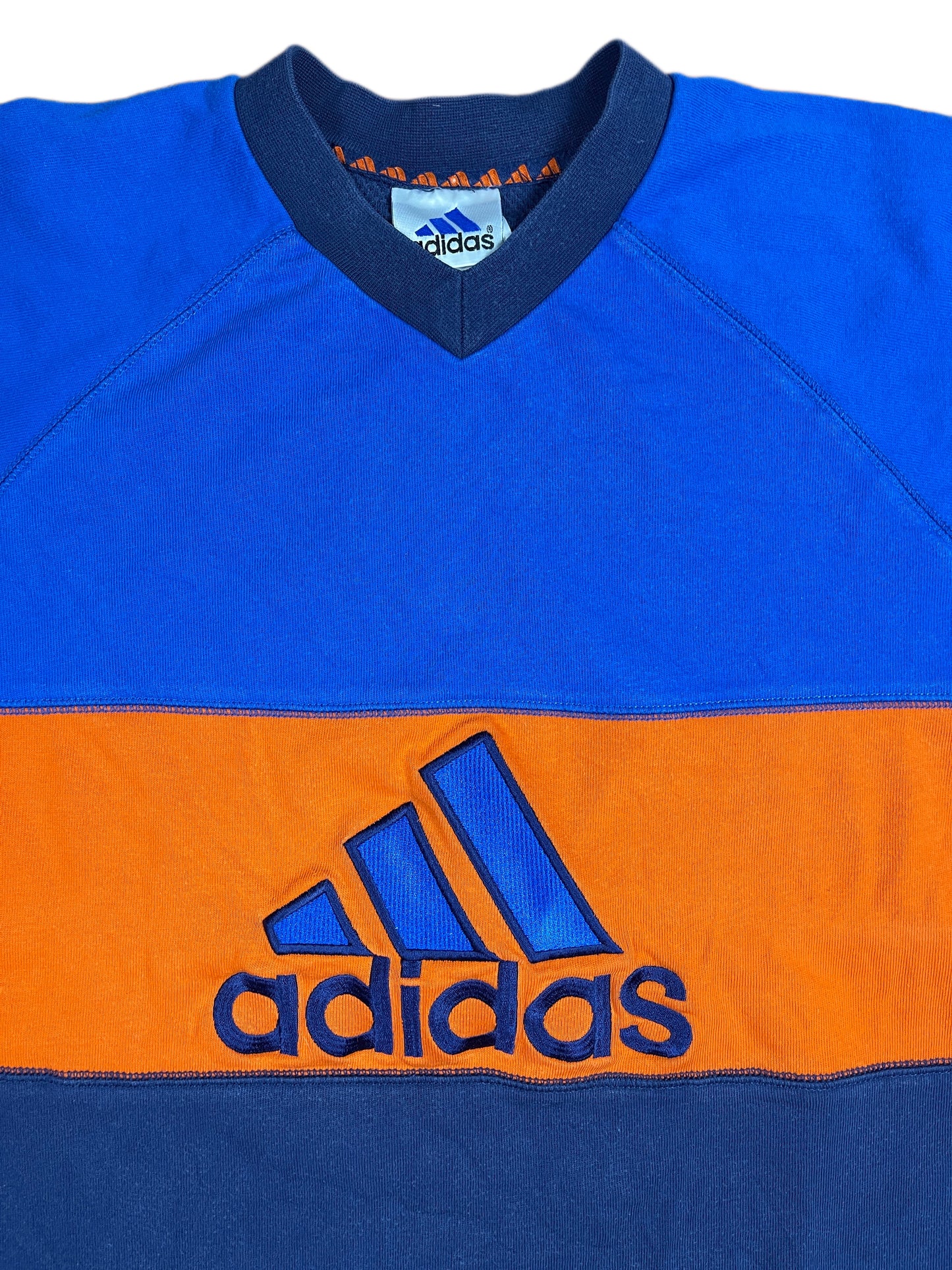 Vintage Adidas Sweatshirt Striped Blue Orange - L/XL