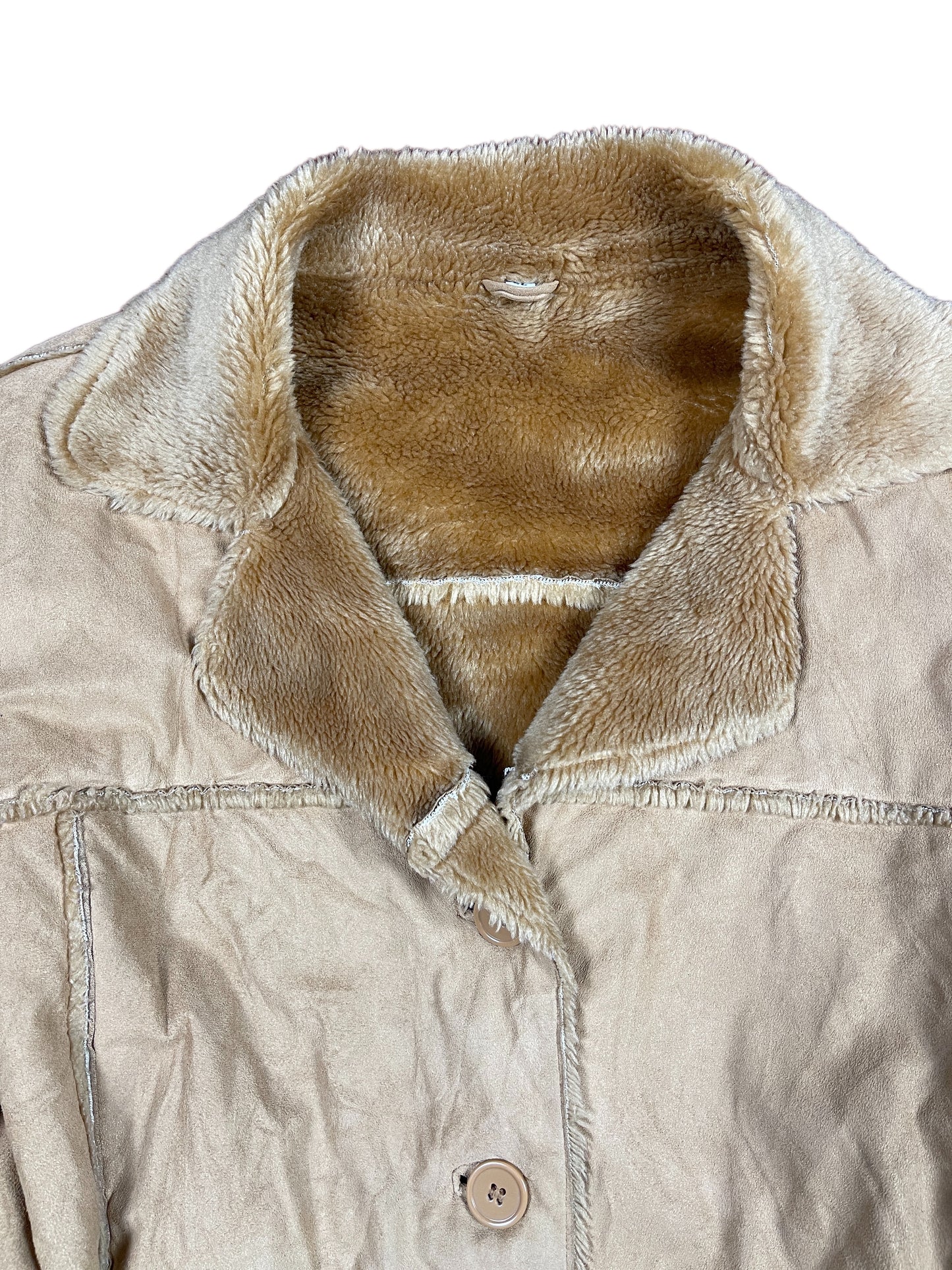 Y2k Fake Faux Fur Jacket Beige - XL