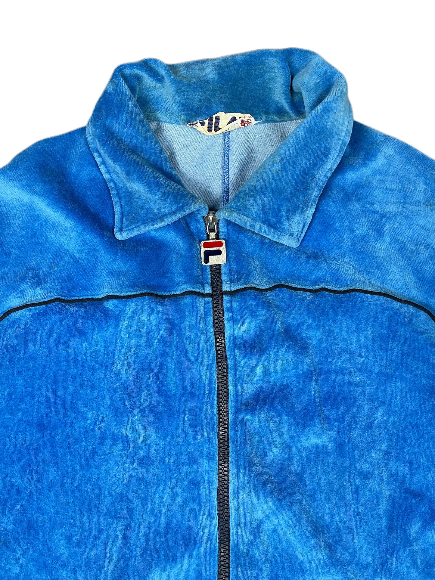 Vintage Fila Flannel Fleece Zipper Sweatshirt Blue - S
