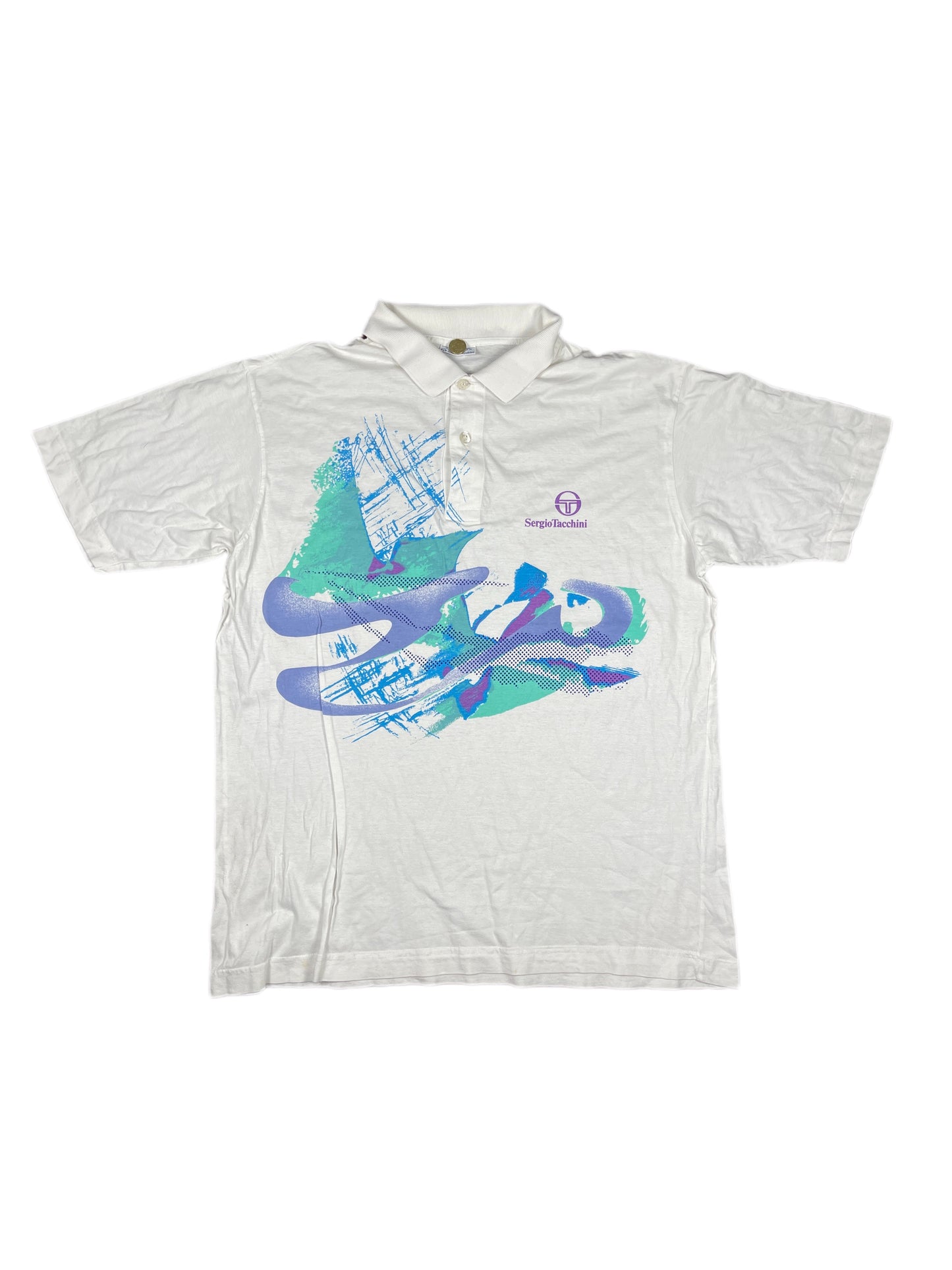 Vintage Sergio Tacchini Tennis Polo Shirt White - XL