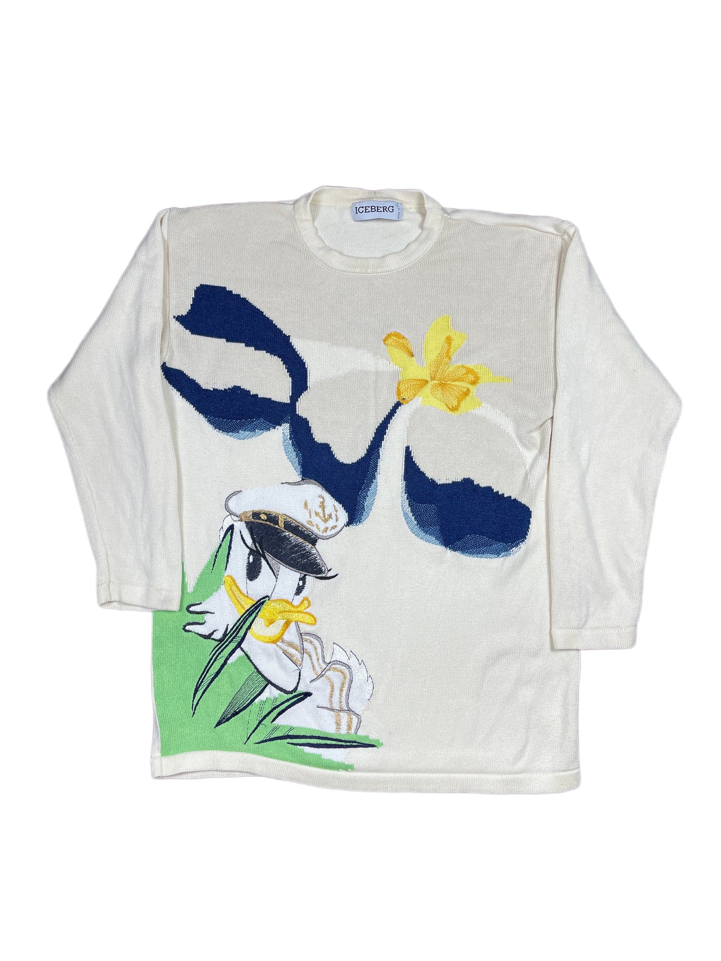 Vintage Iceberg 1992 Daisy Disney Knitted Sweatshirt Cream - XXL