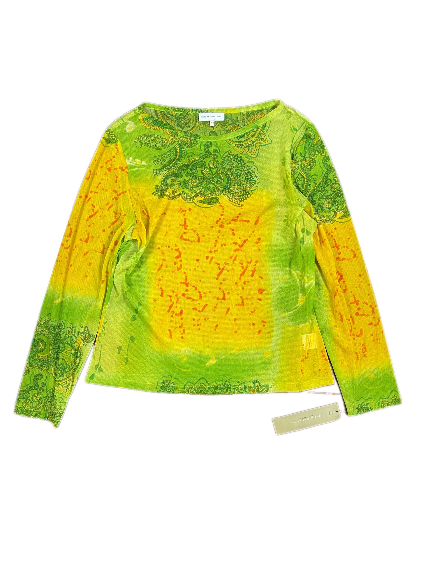 Y2k Ziza See Through Long Sleeve Top Yellow Green - XXXXL