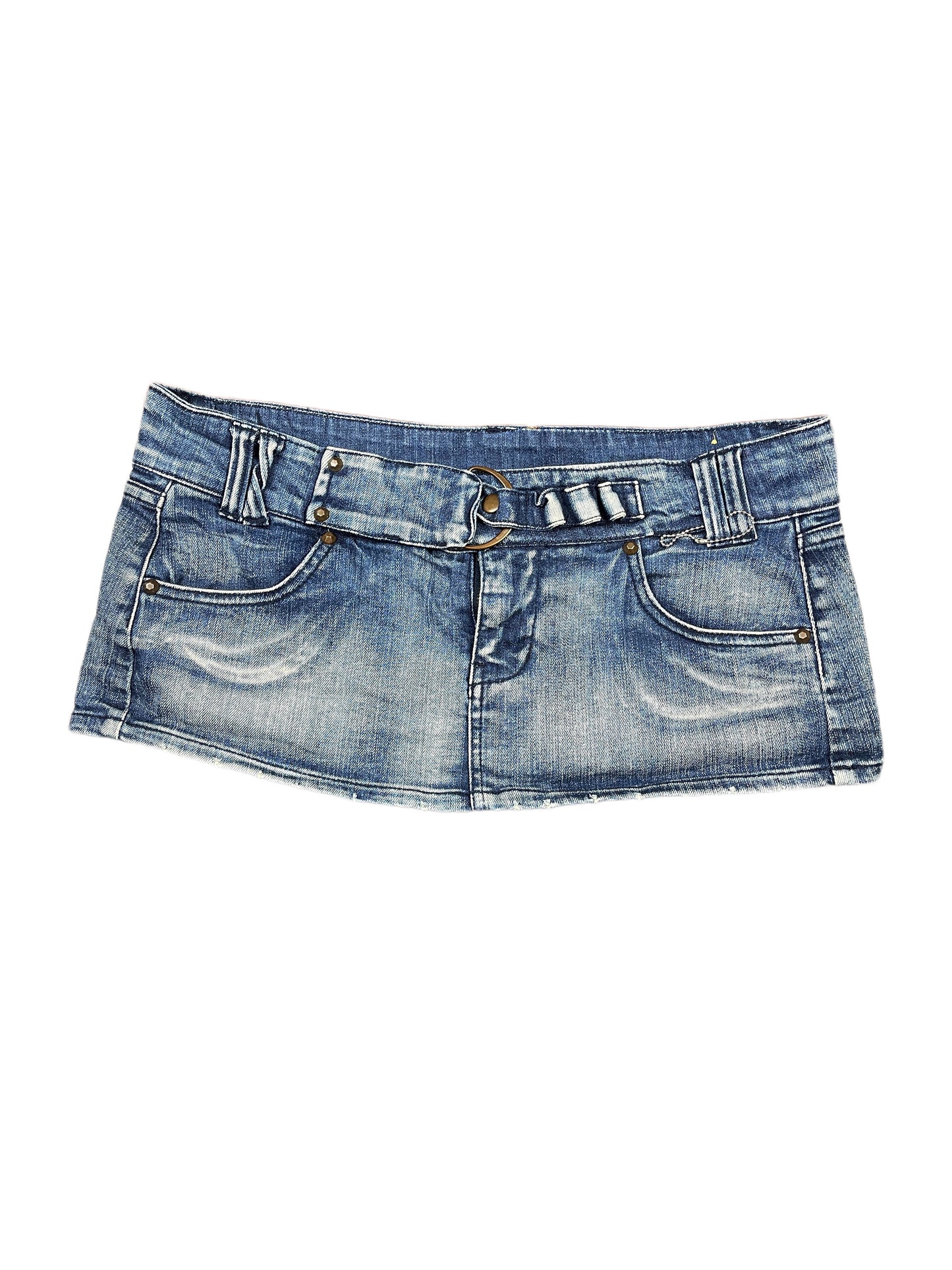 Y2k Blanco Low Waist Mini Denim Skirt Blue - L