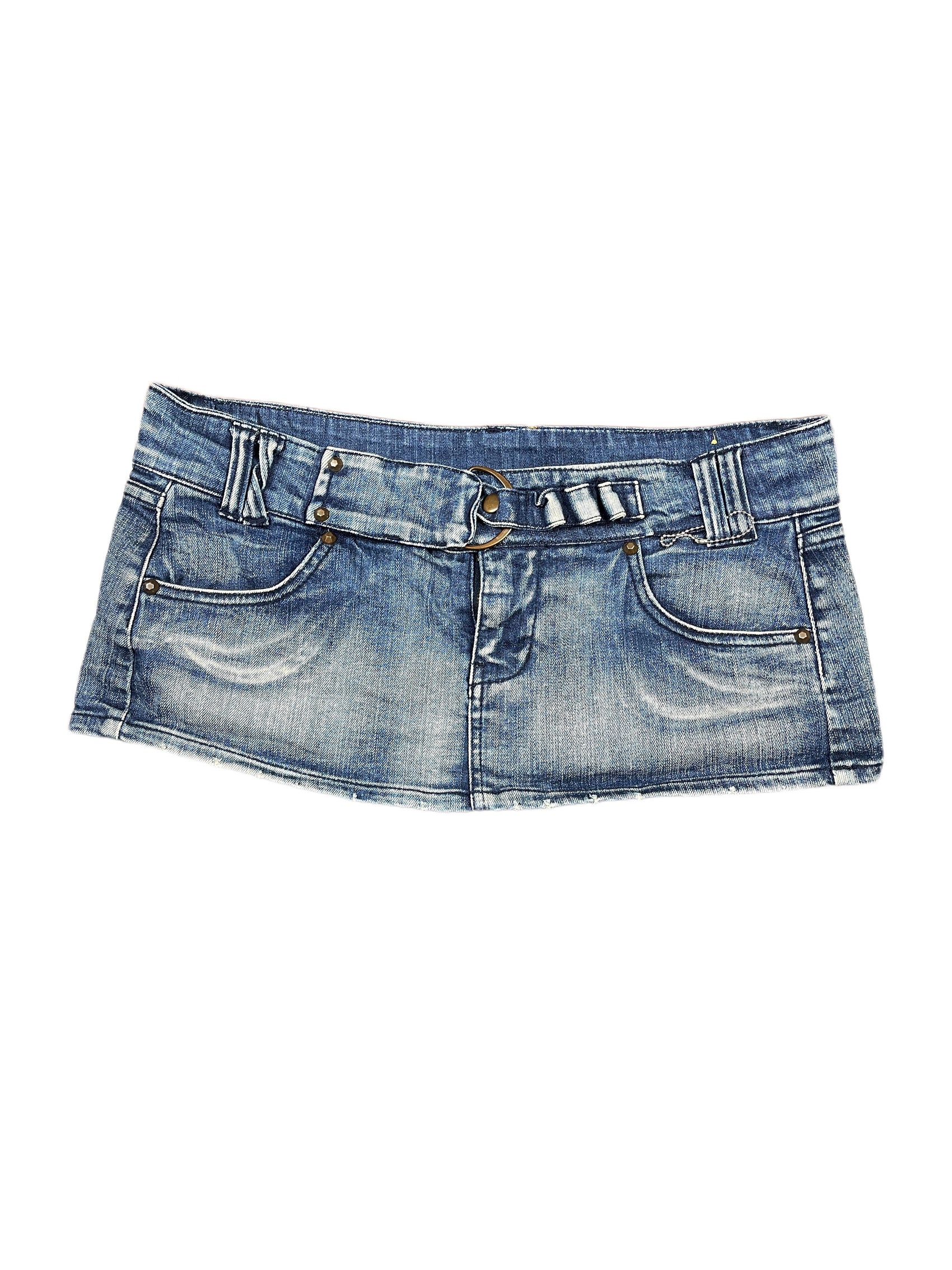 Y2k Blanco Low Waist Mini Denim Skirt Blue - L