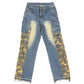 Vintage Cargo Military Patch Denim Pants Blue - M