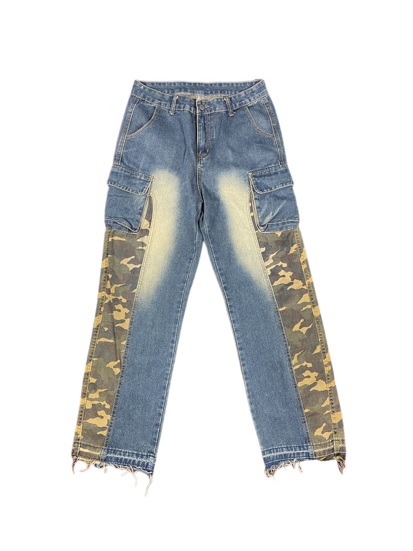 Vintage Cargo Military Patch Denim Pants Blue - M