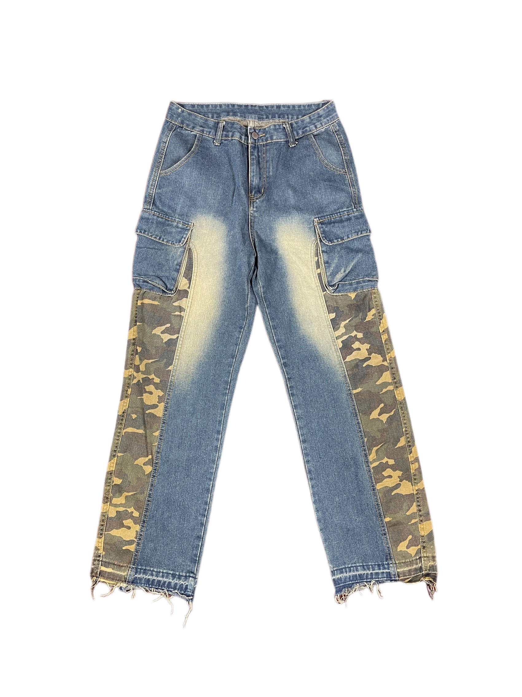 Vintage Cargo Military Patch Denim Pants Blue - M