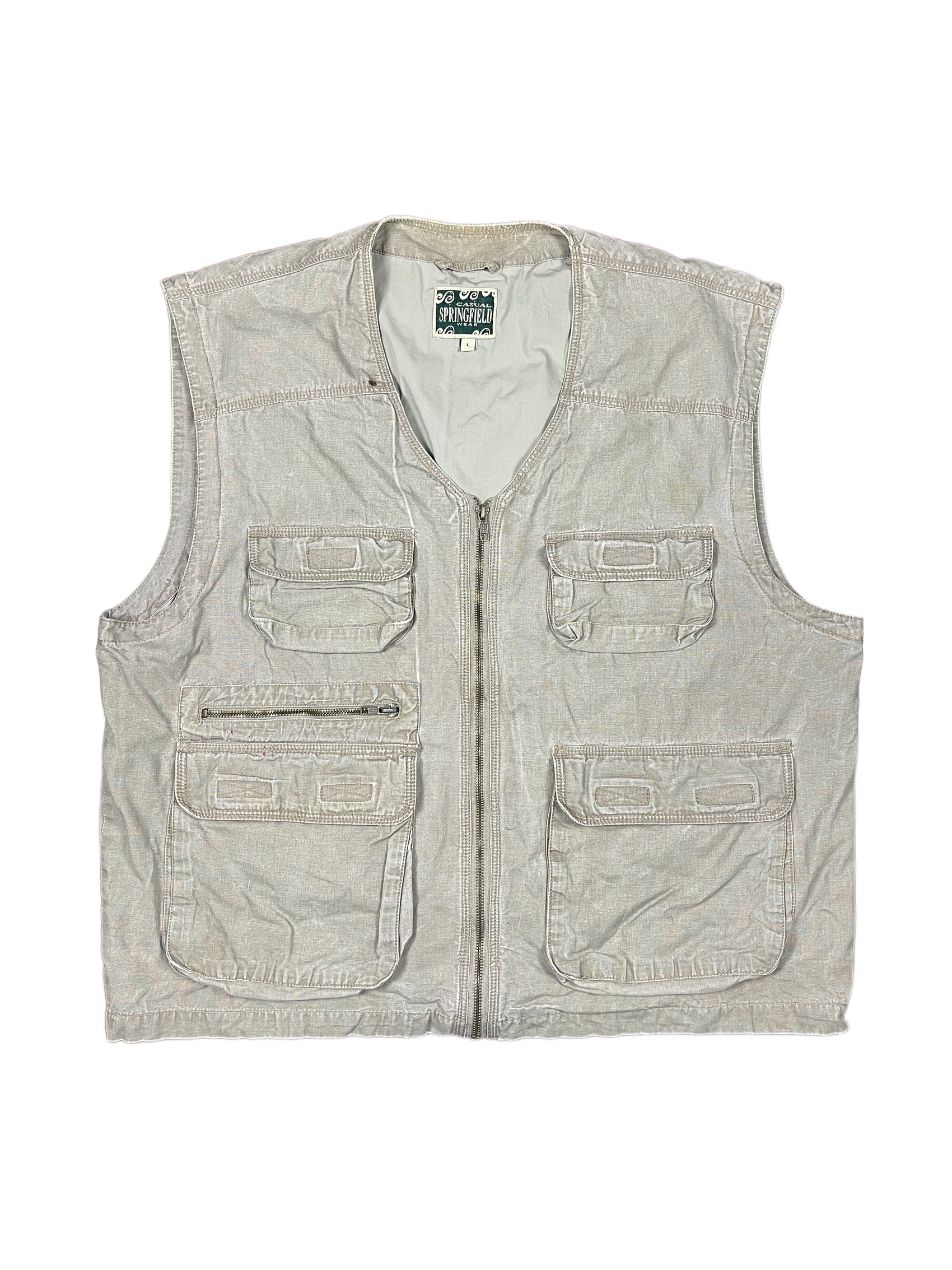 Vintage Springfield Cargo Vest Beige Gray - L