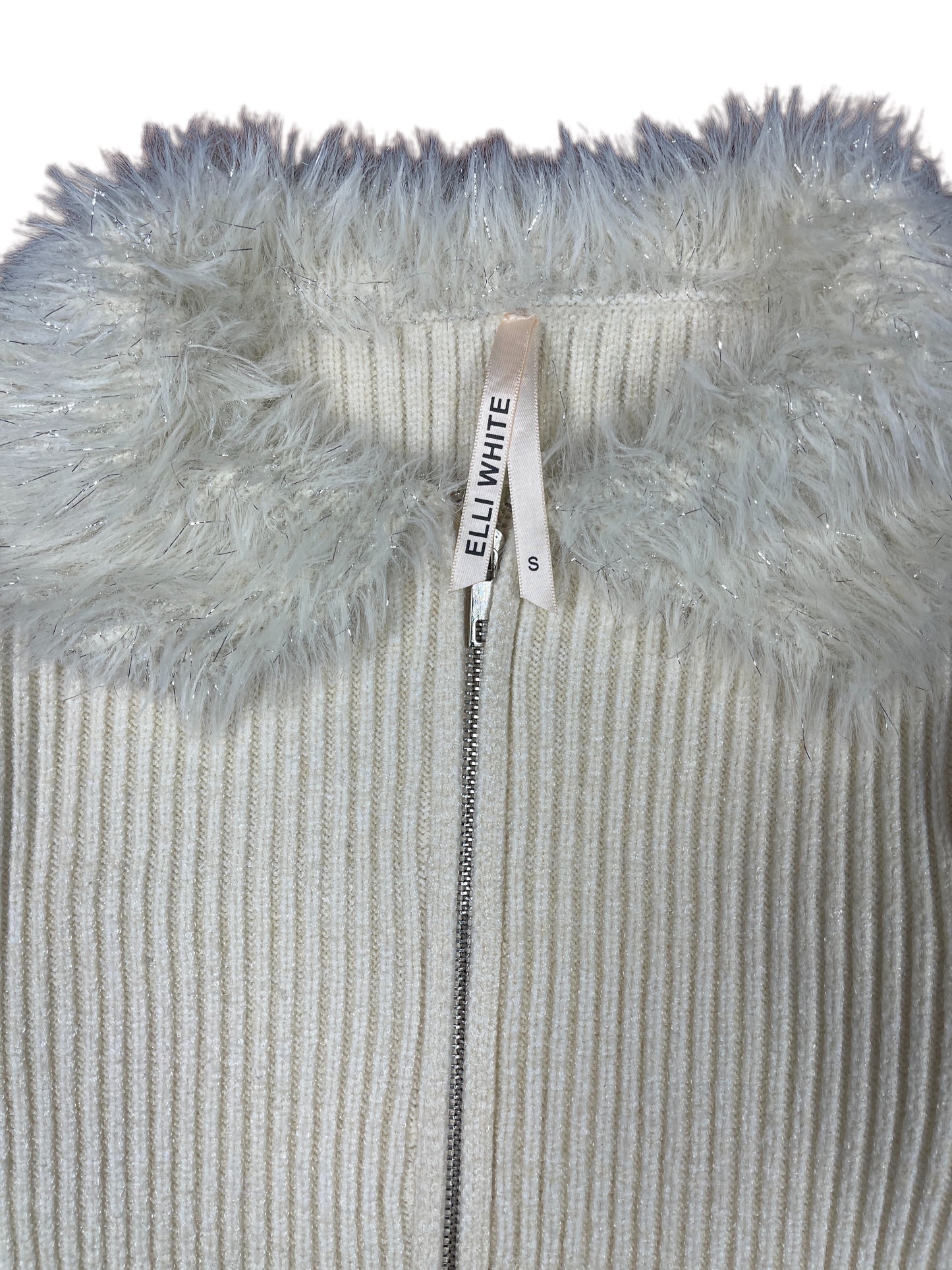 Elli White Zip Knit Sweatshirt White - S