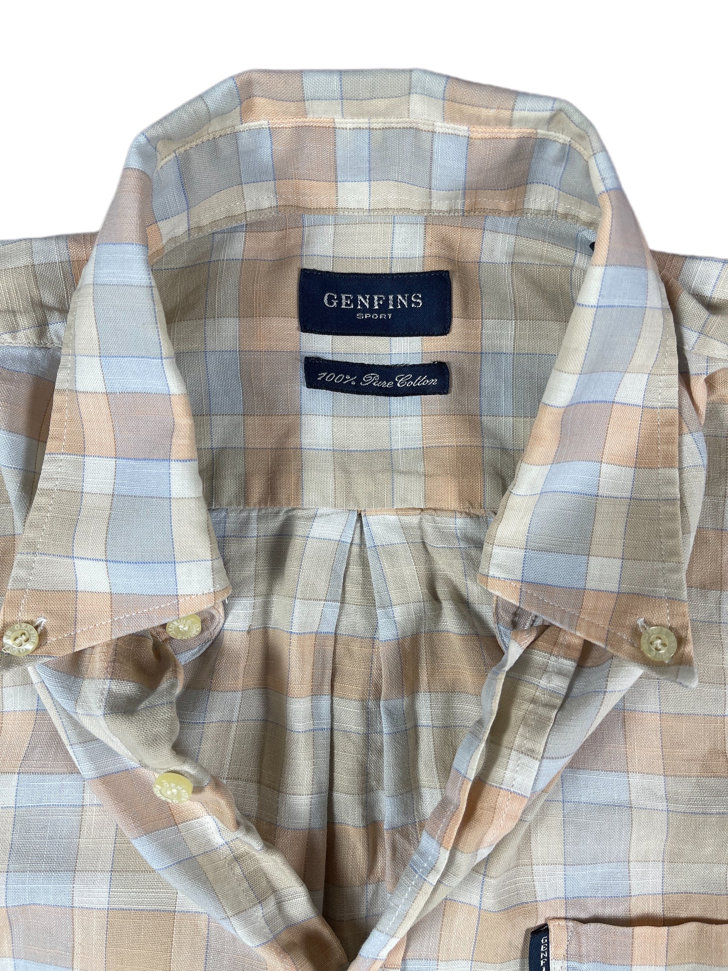 Vintage Genfis Short Sleeve Shirt Checkered Creme - L